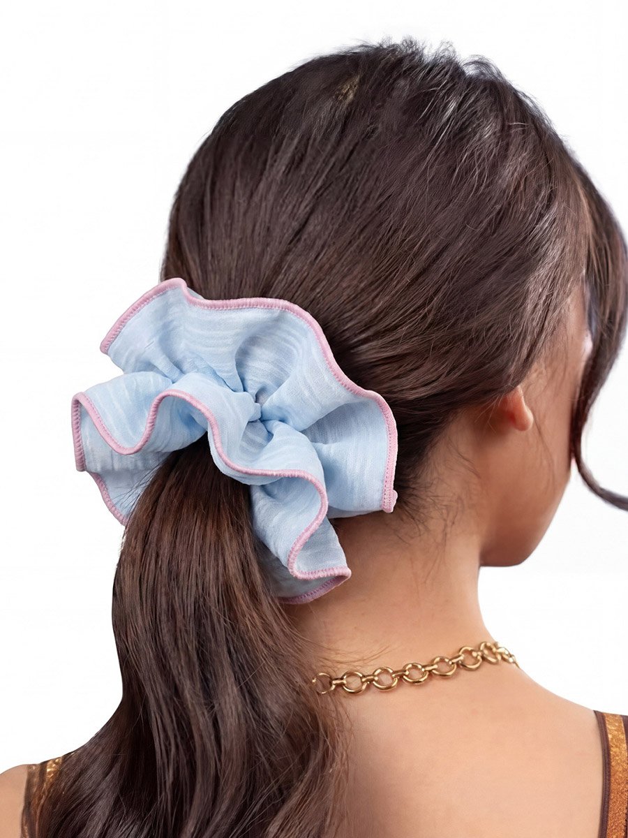 Blue Scrunchie with Pink Trim