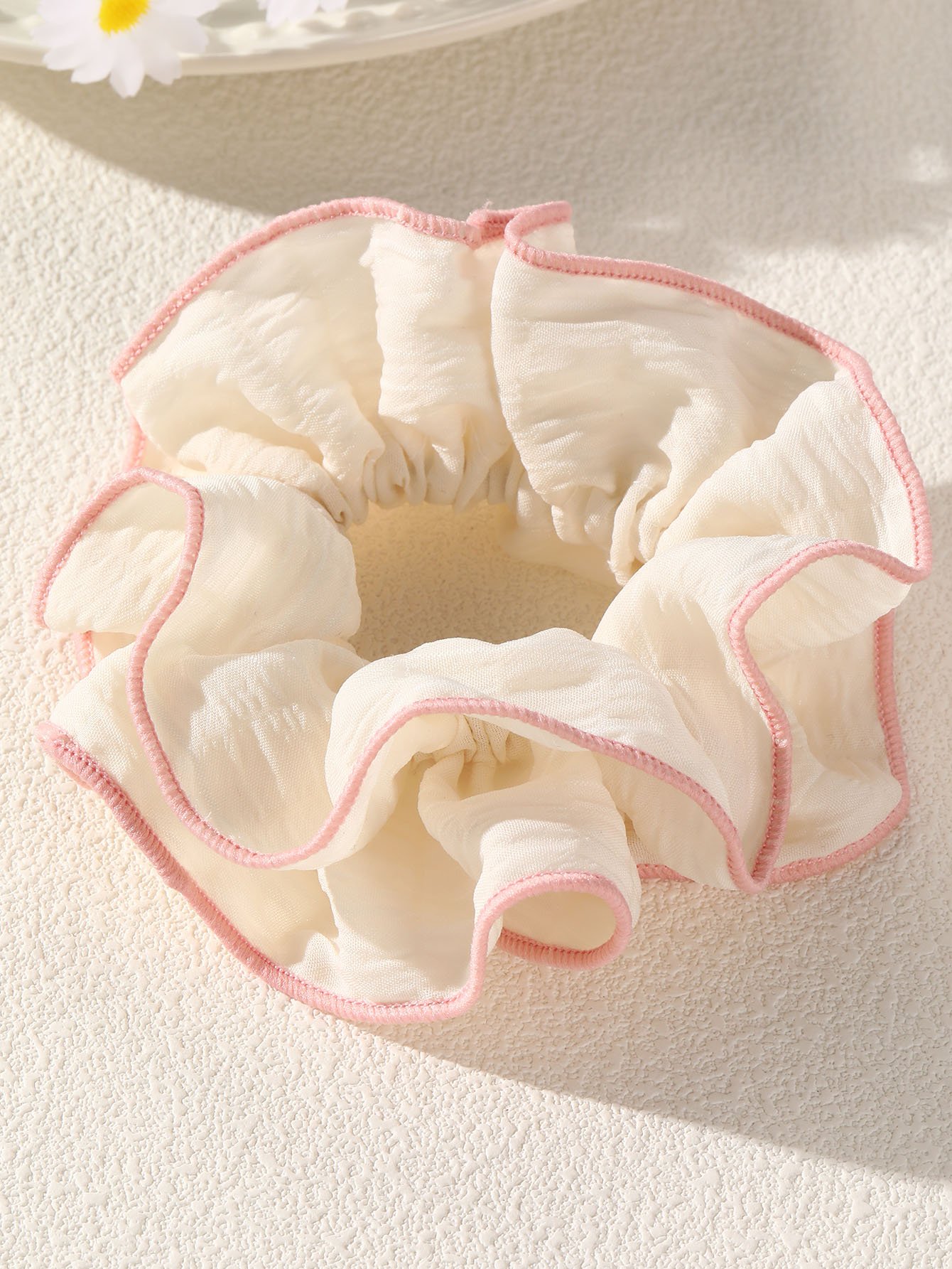 Beige Ruffled Hair Scrunchie