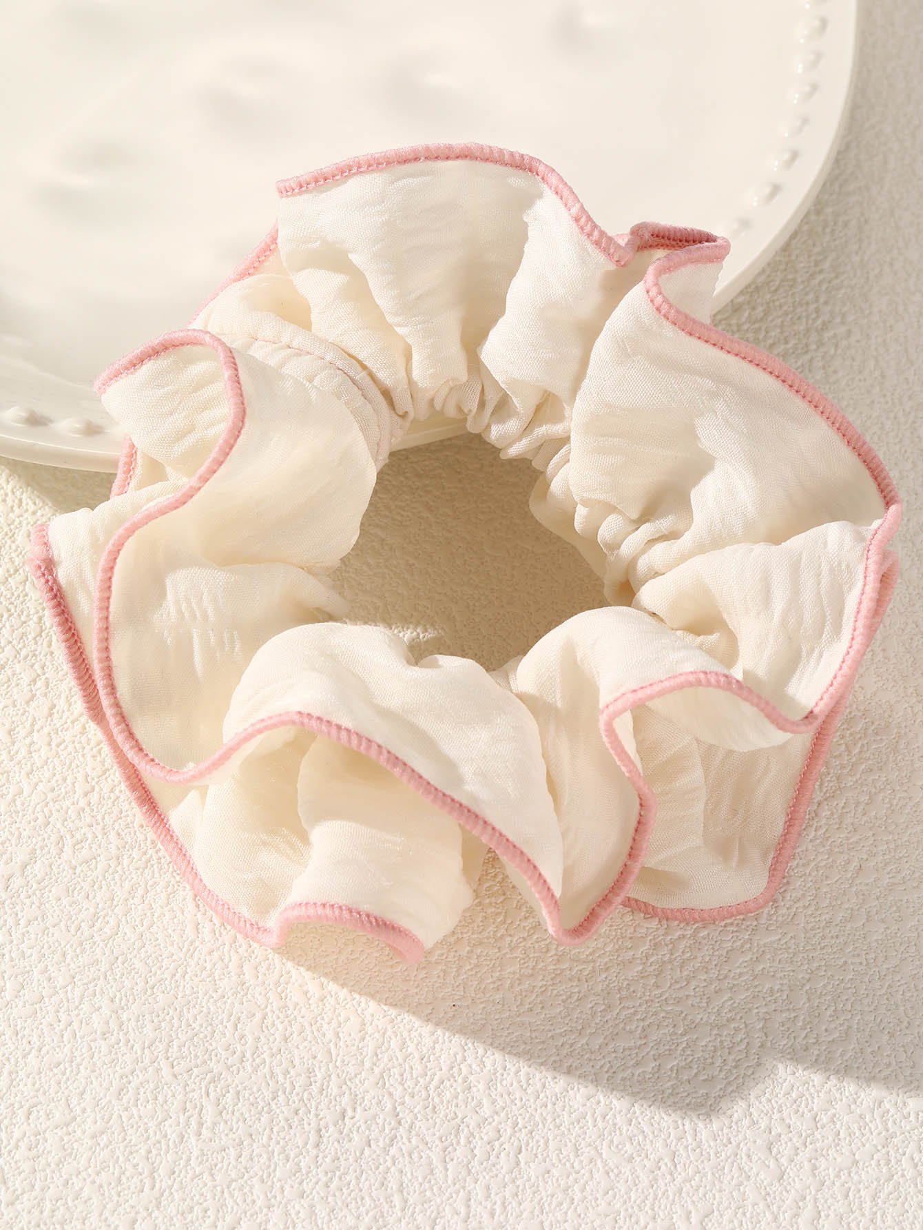 Beige Ruffled Hair Scrunchie