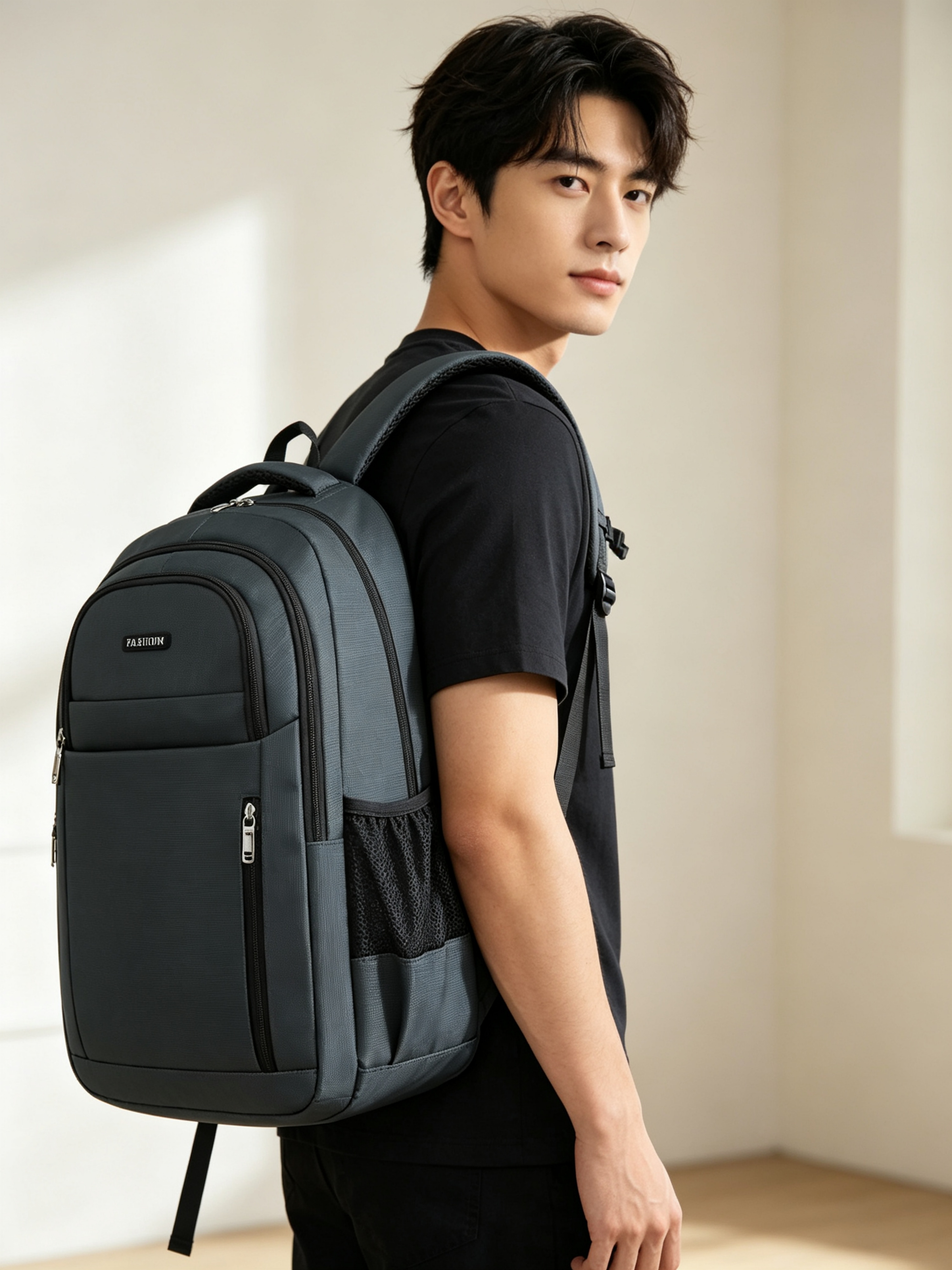 Grey Multi Compartments Commuter Backpack