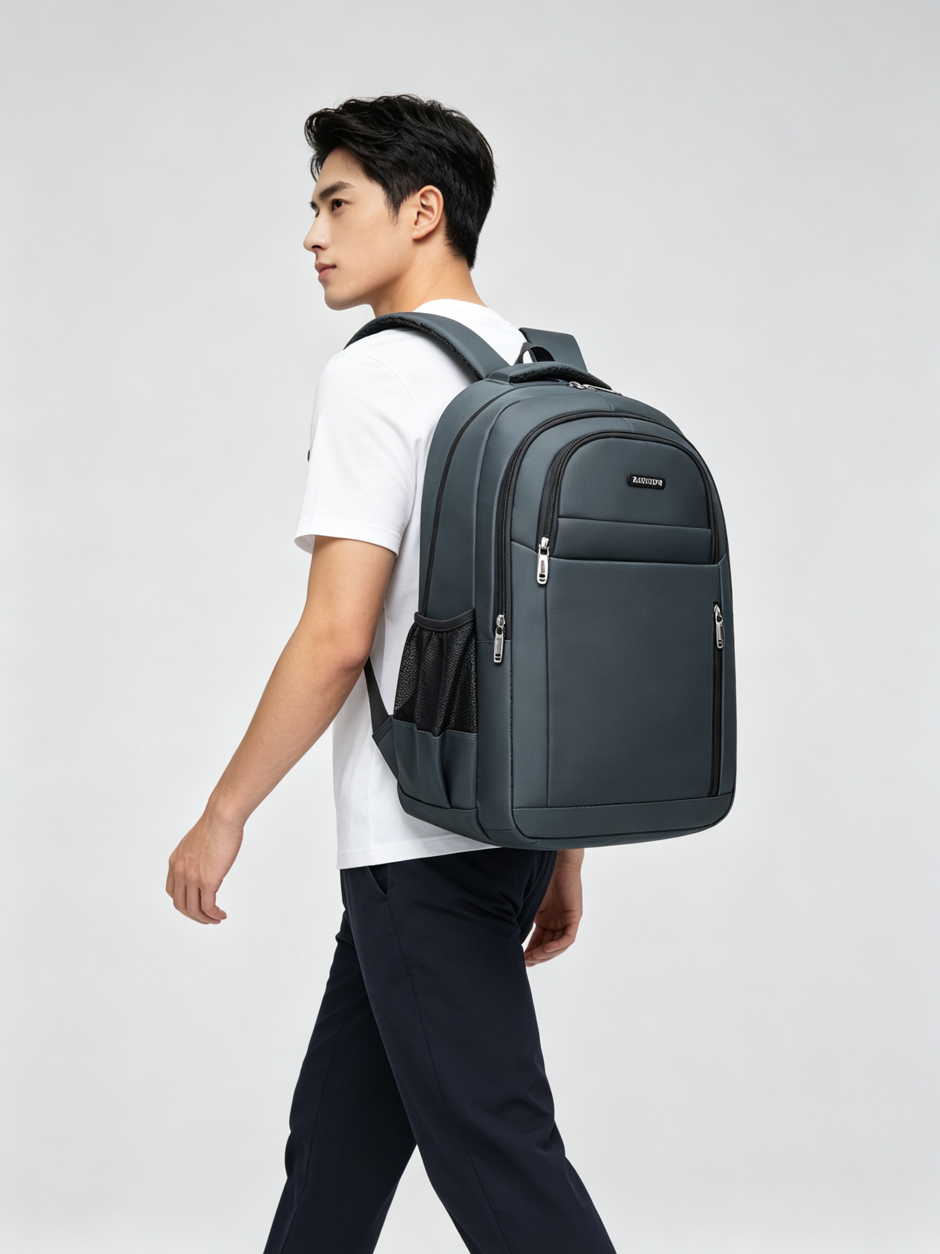 Grey Multi Compartments Commuter Backpack