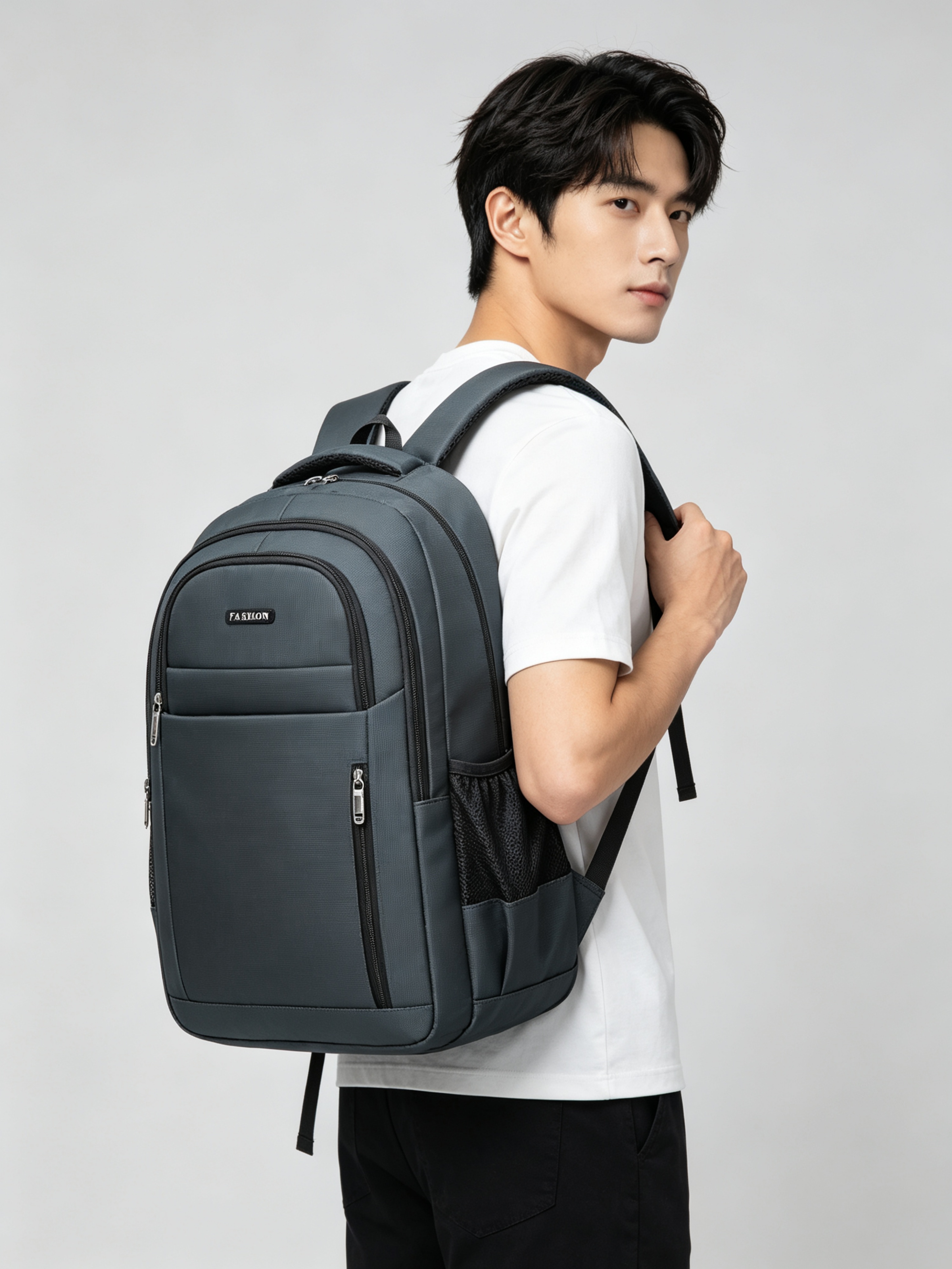 Grey Multi Compartments Commuter Backpack