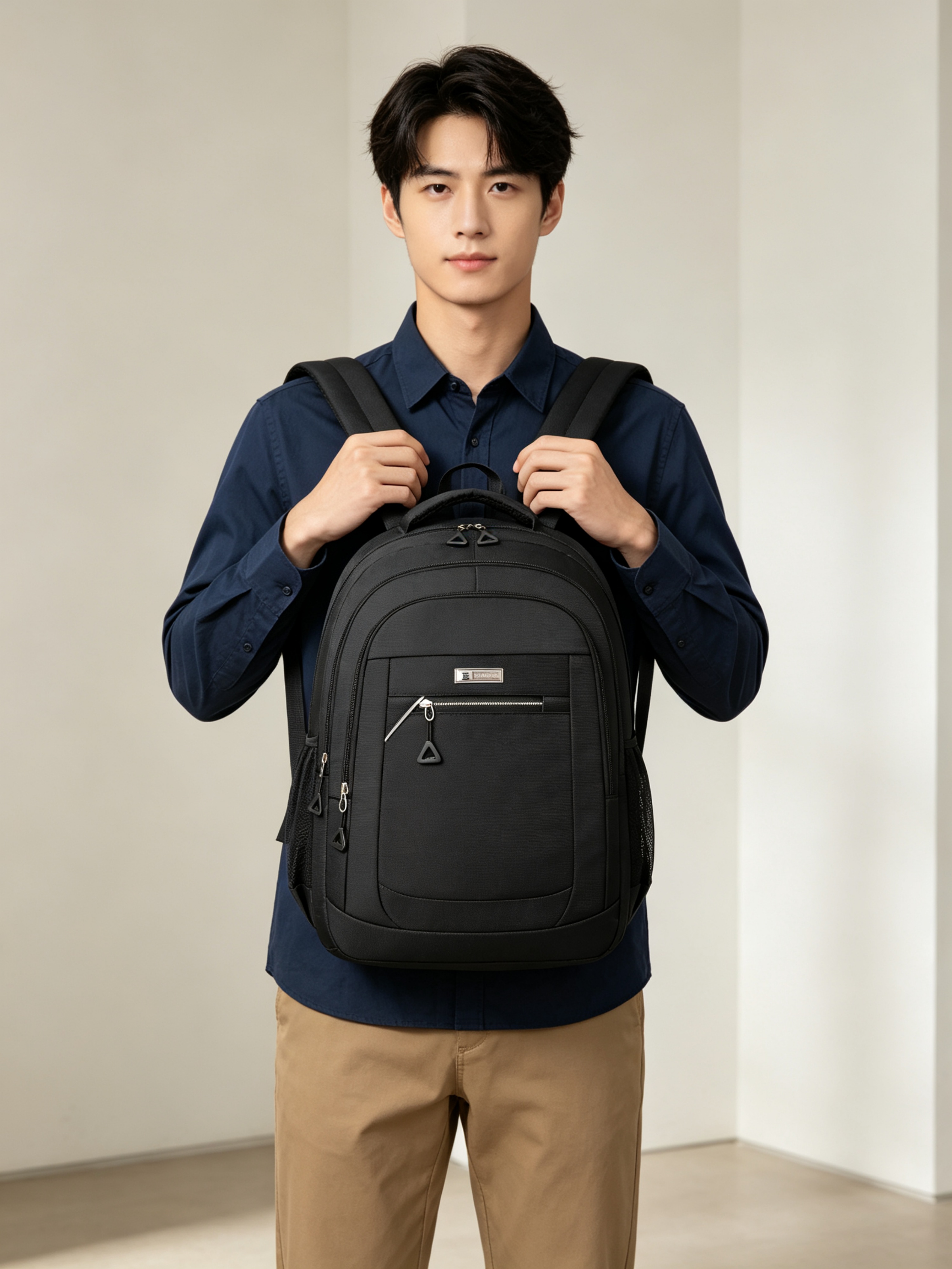 Black Durable Patchwork Multi Compartments Backpack