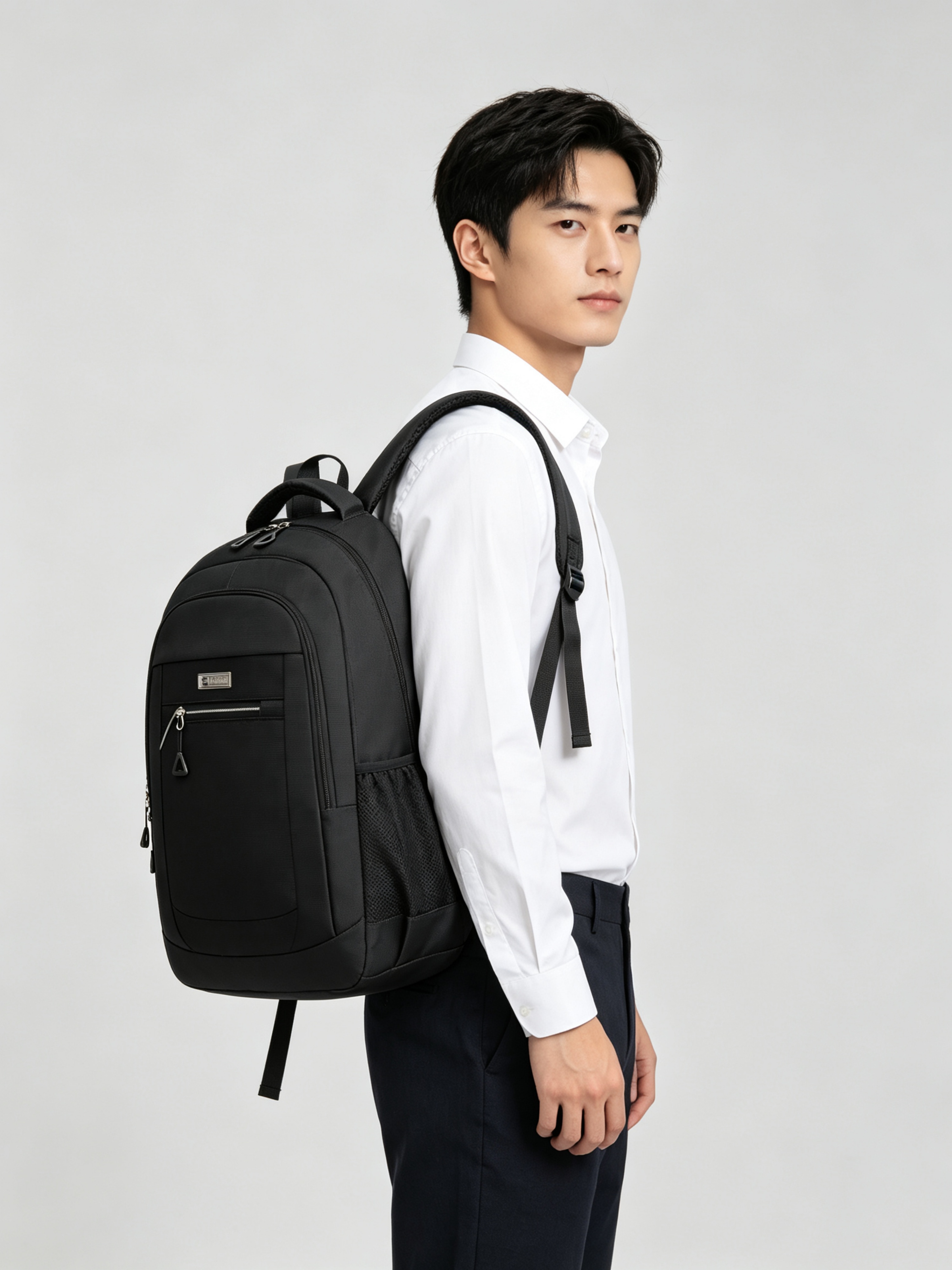 Black Durable Patchwork Multi Compartments Backpack