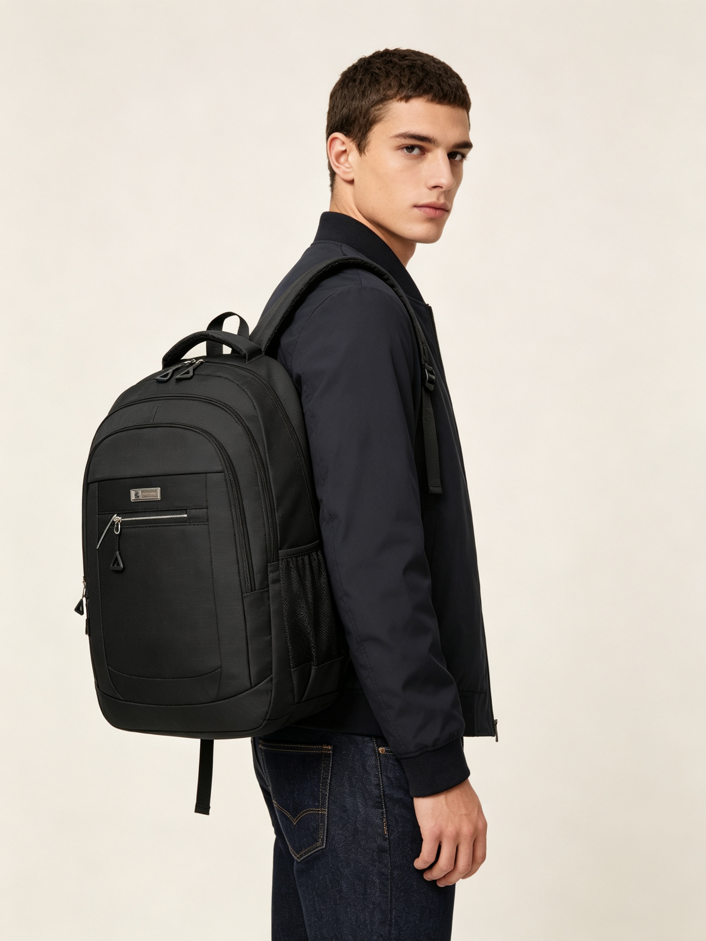 Black Durable Patchwork Multi Compartments Backpack