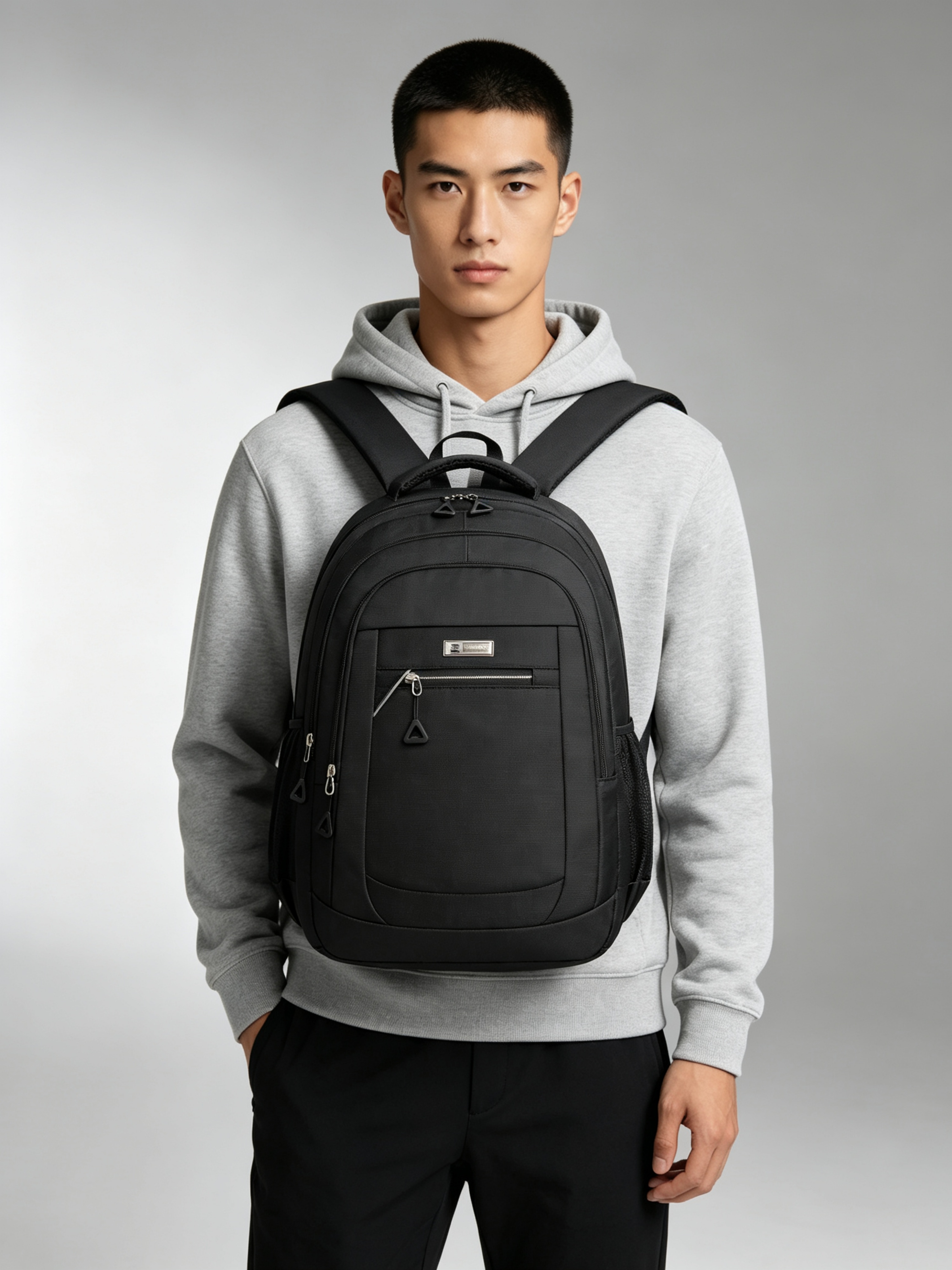 Black Durable Patchwork Multi Compartments Backpack