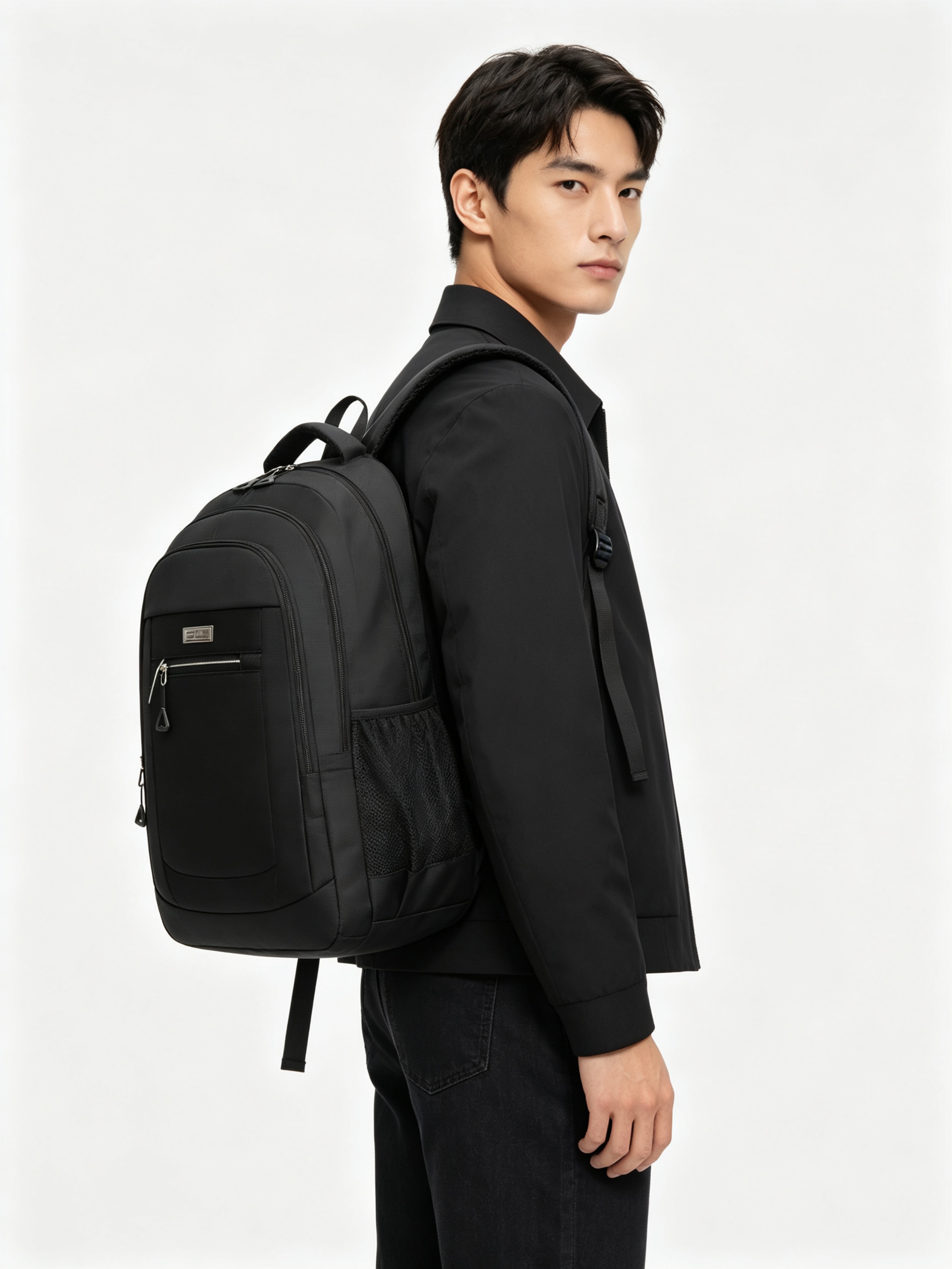 Black Durable Patchwork Multi Compartments Backpack