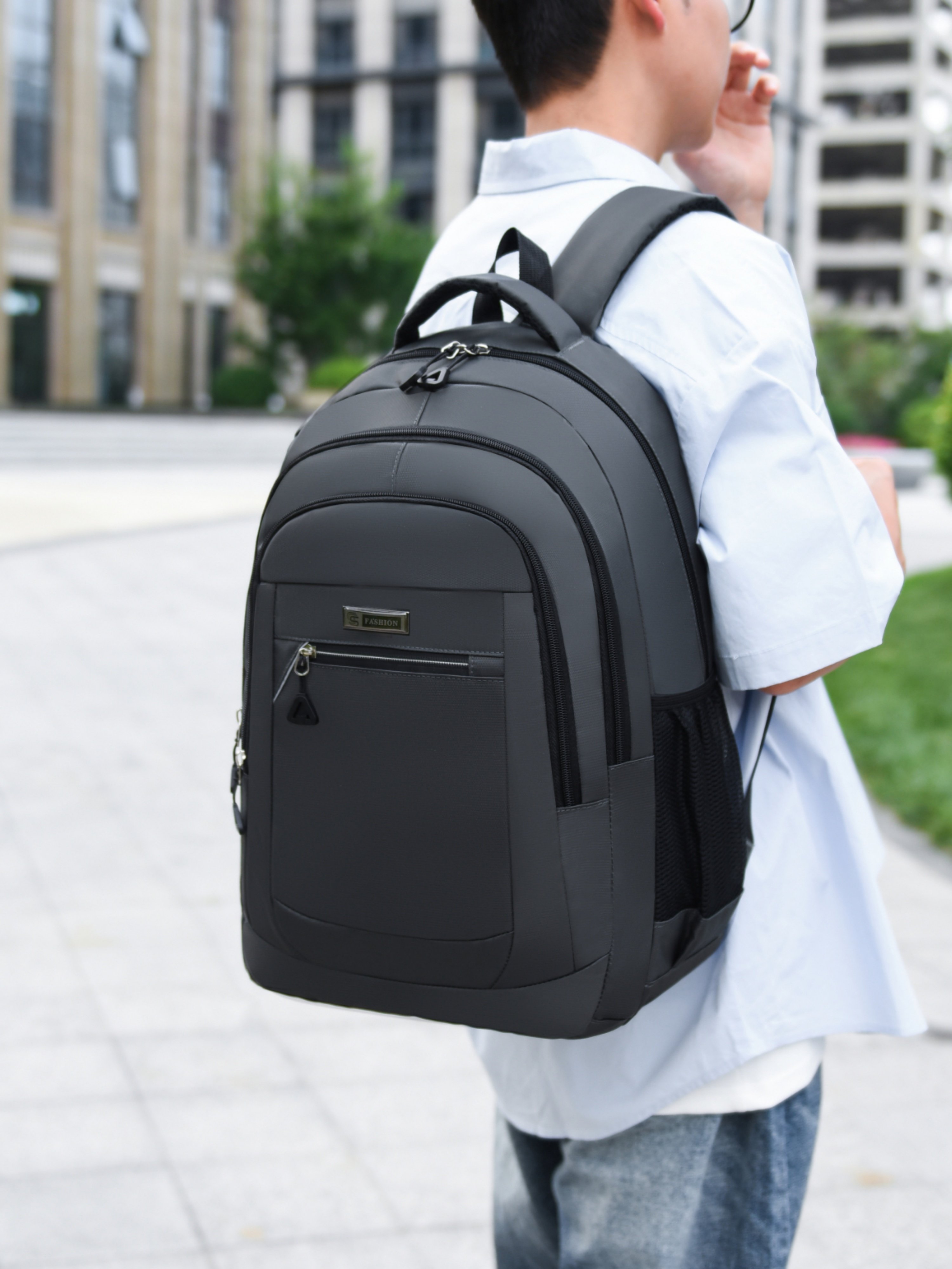 Grey Solid Multi Compartments Backpack