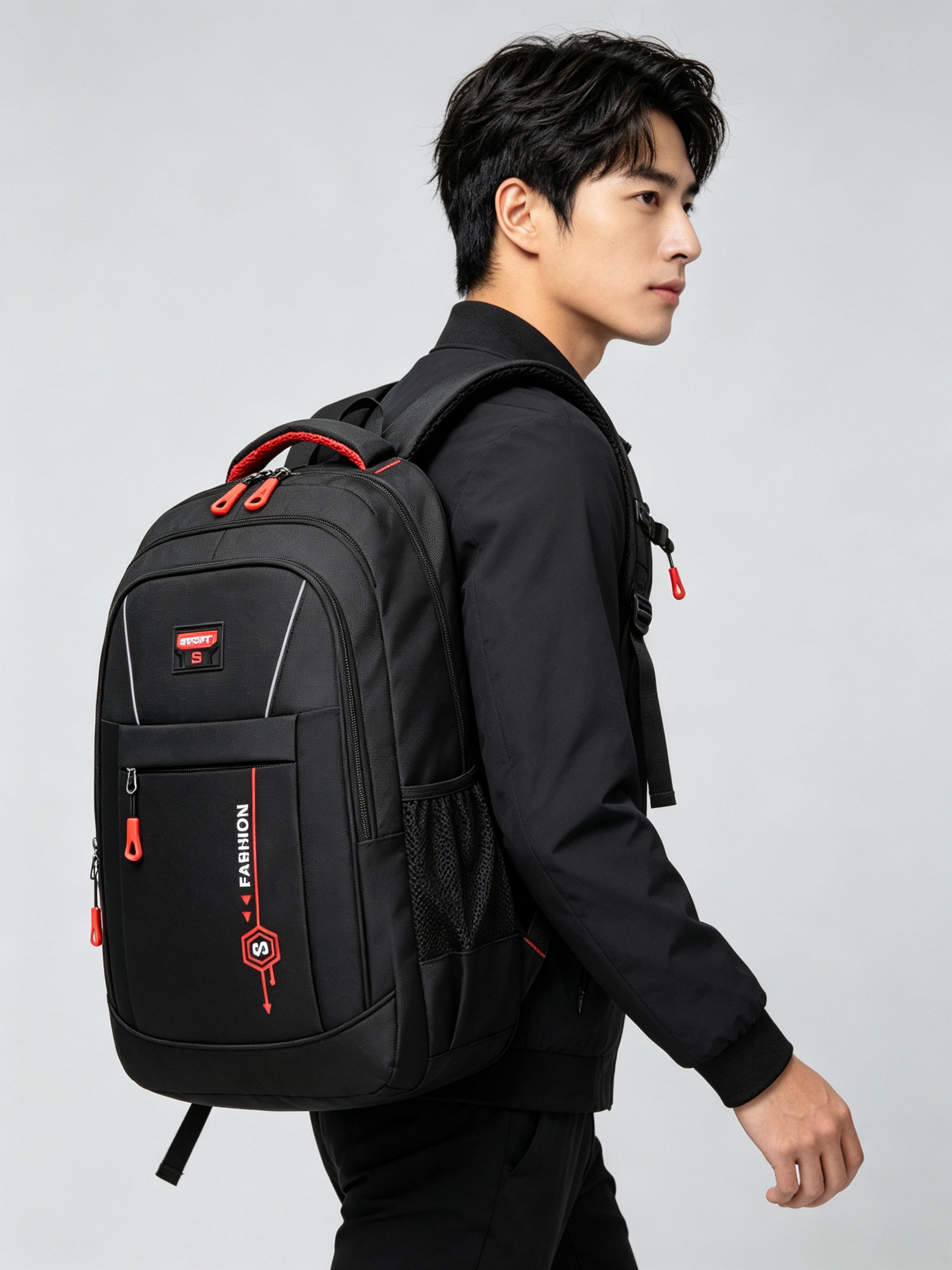 Black Sport Backpack with Red Accents