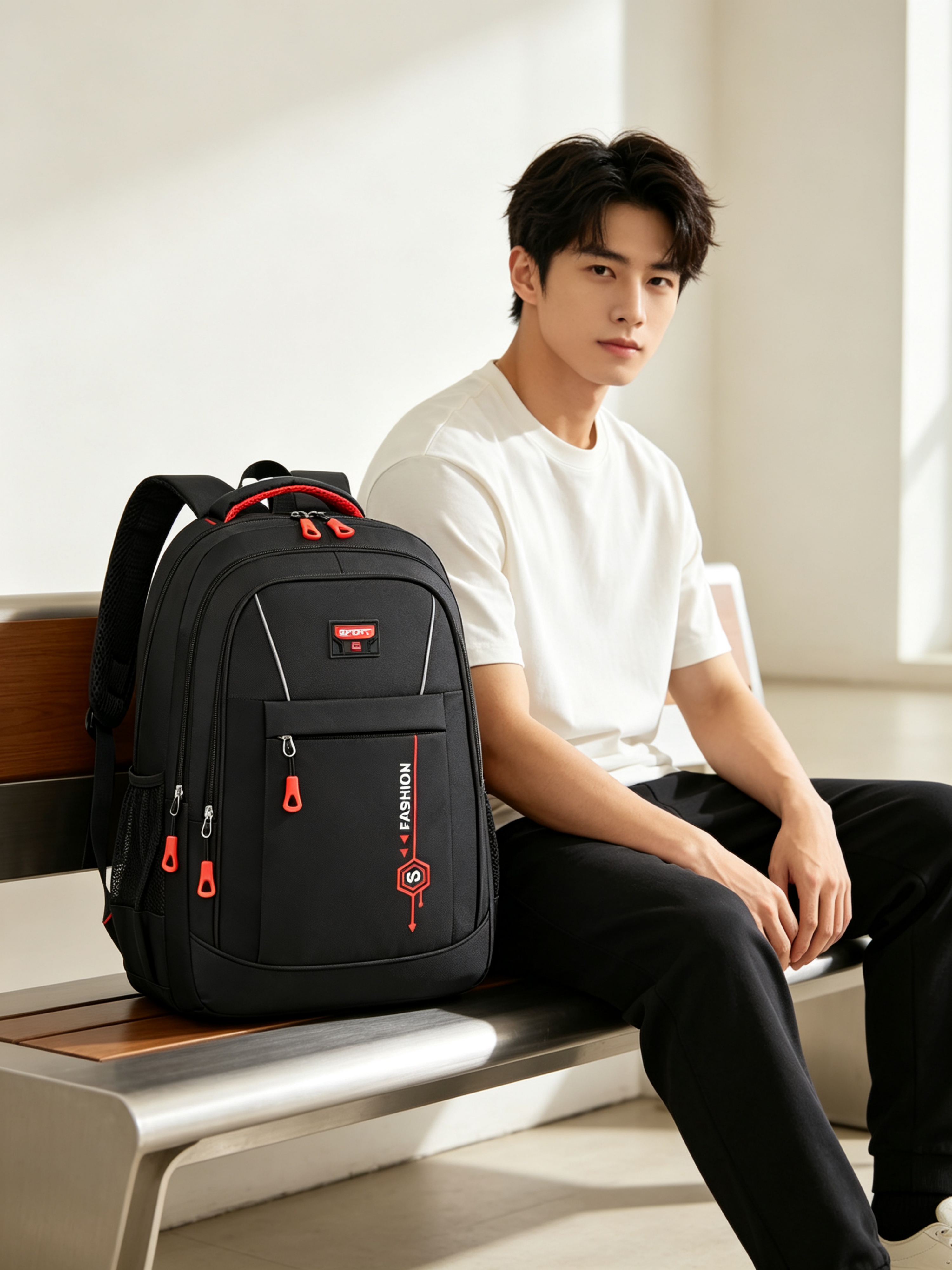 Black Sport Backpack with Red Accents