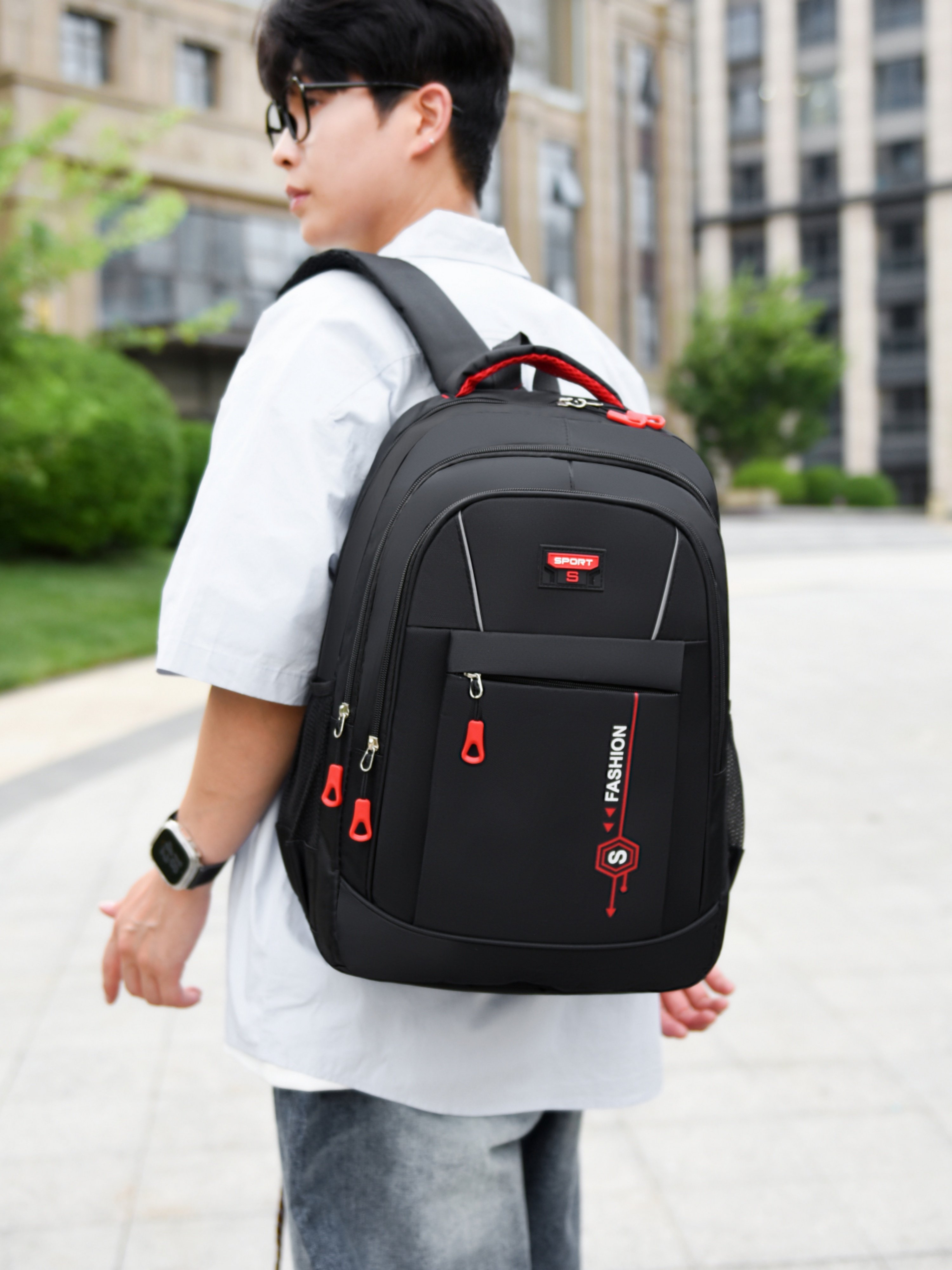 Black Sport Backpack with Red Accents