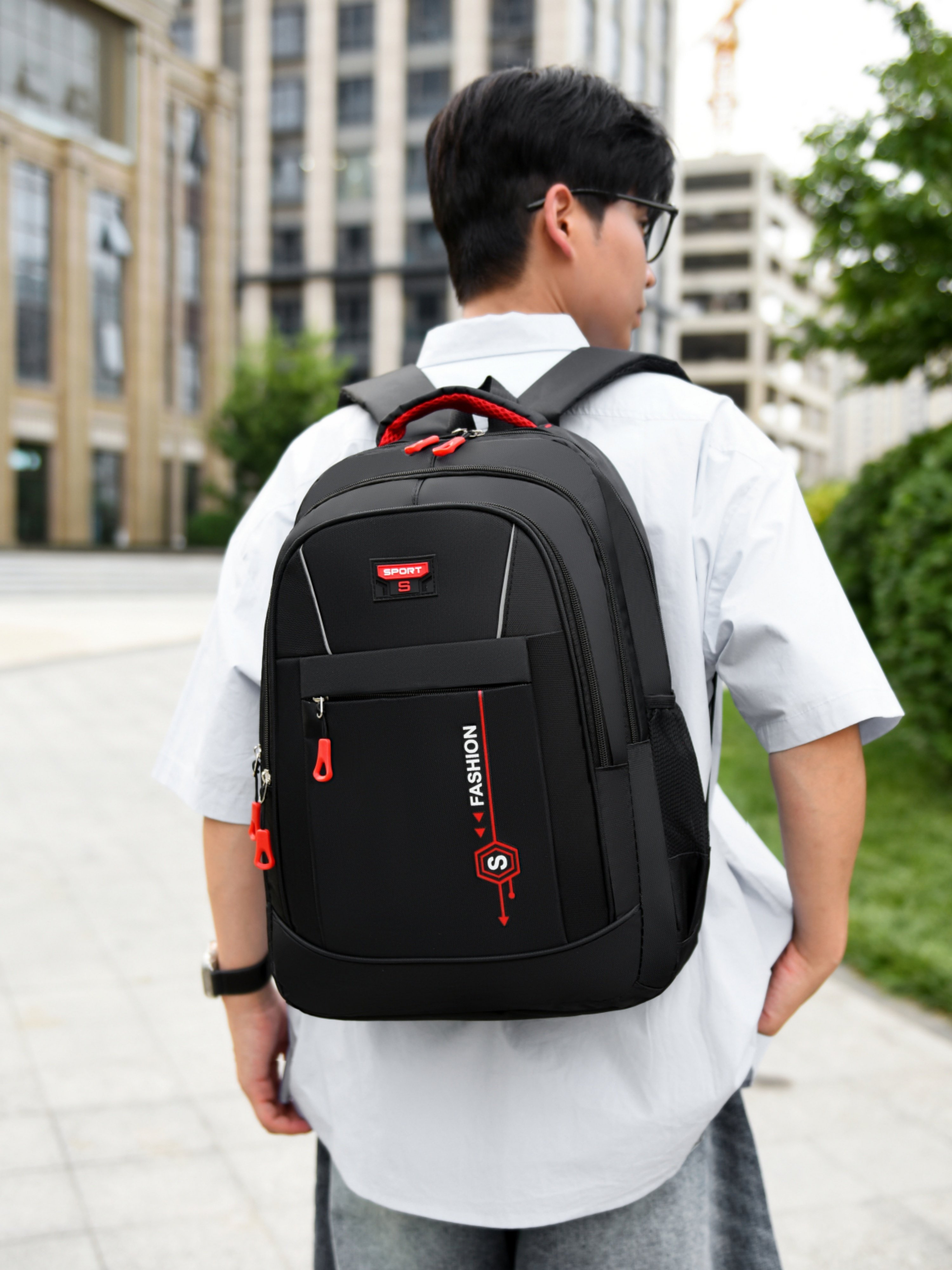 Black Sport Backpack with Red Accents