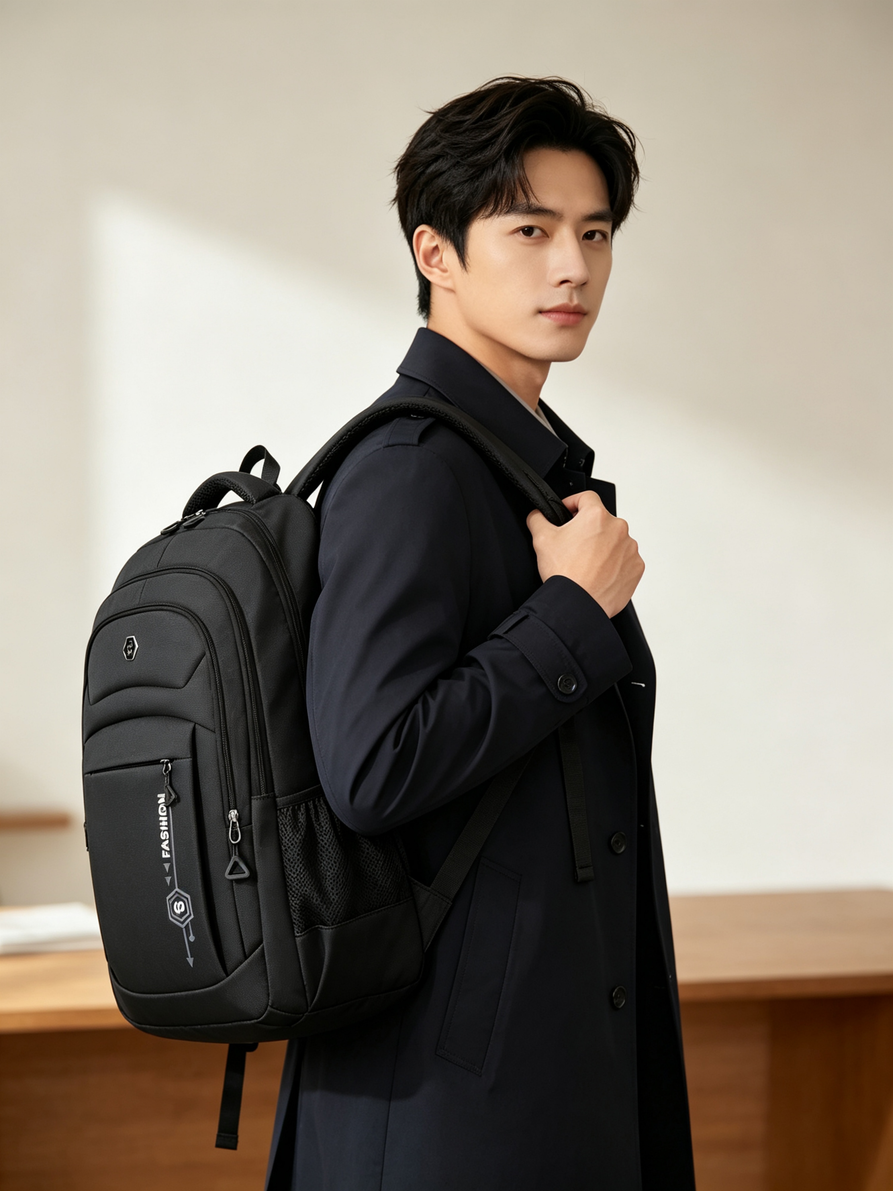 Black Multi-Compartment Travel Backpack