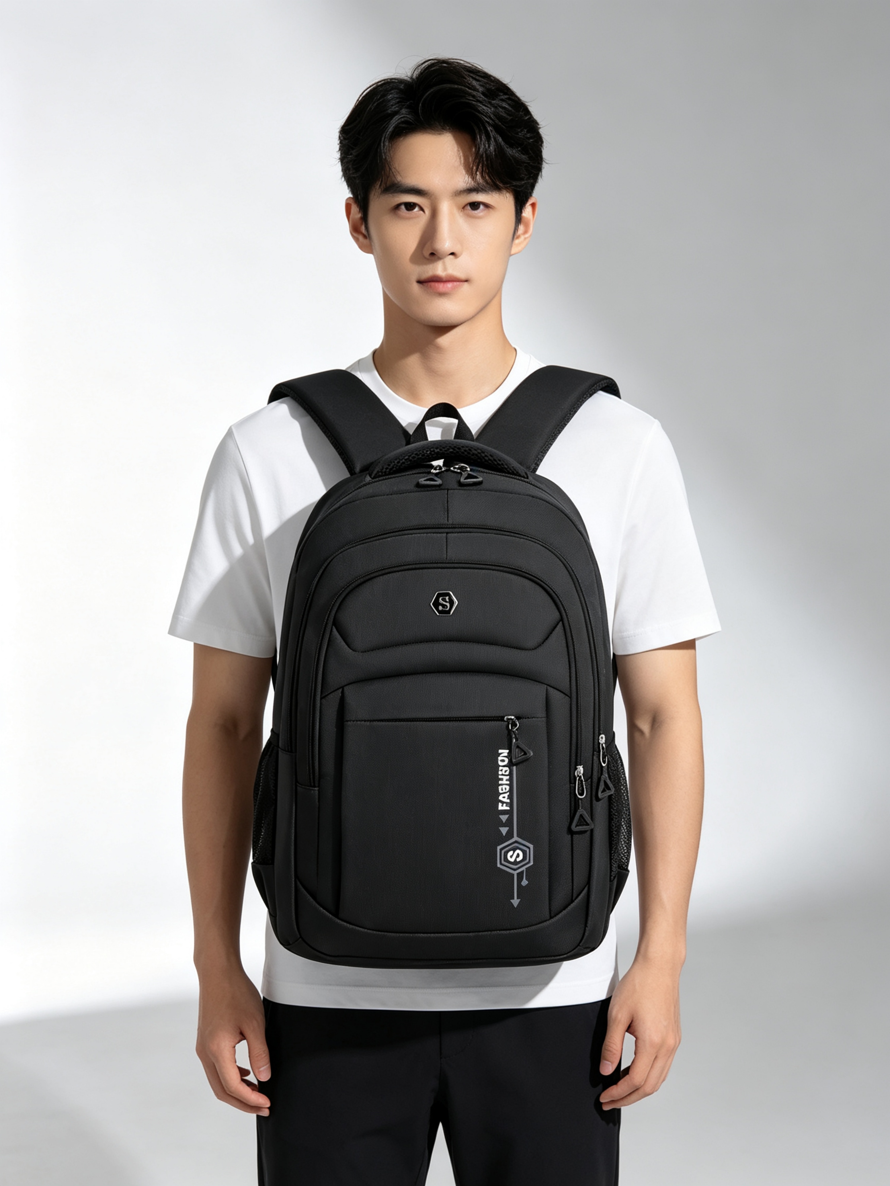 Black Multi-Compartment Travel Backpack
