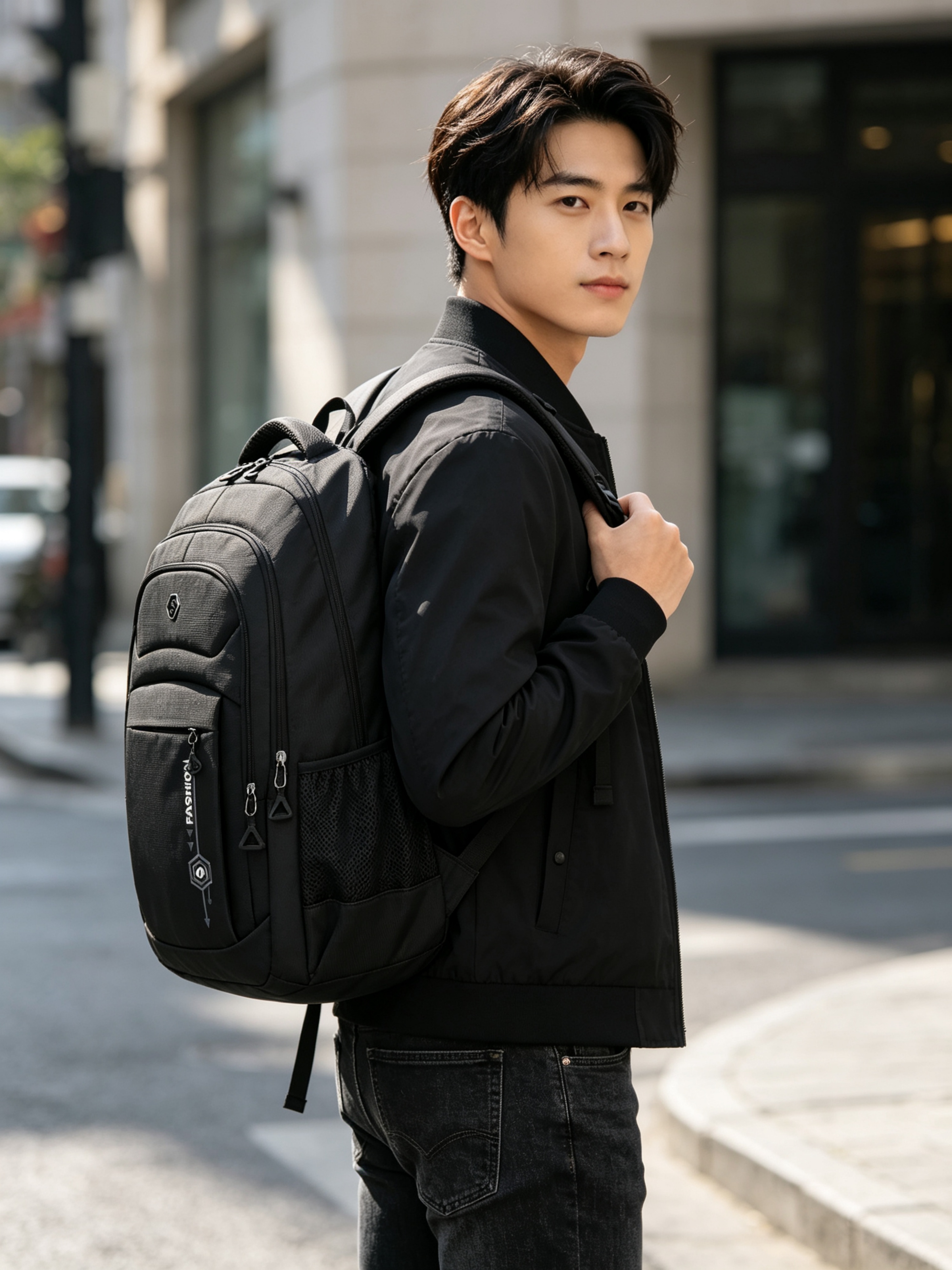 Black Multi-Compartment Travel Backpack