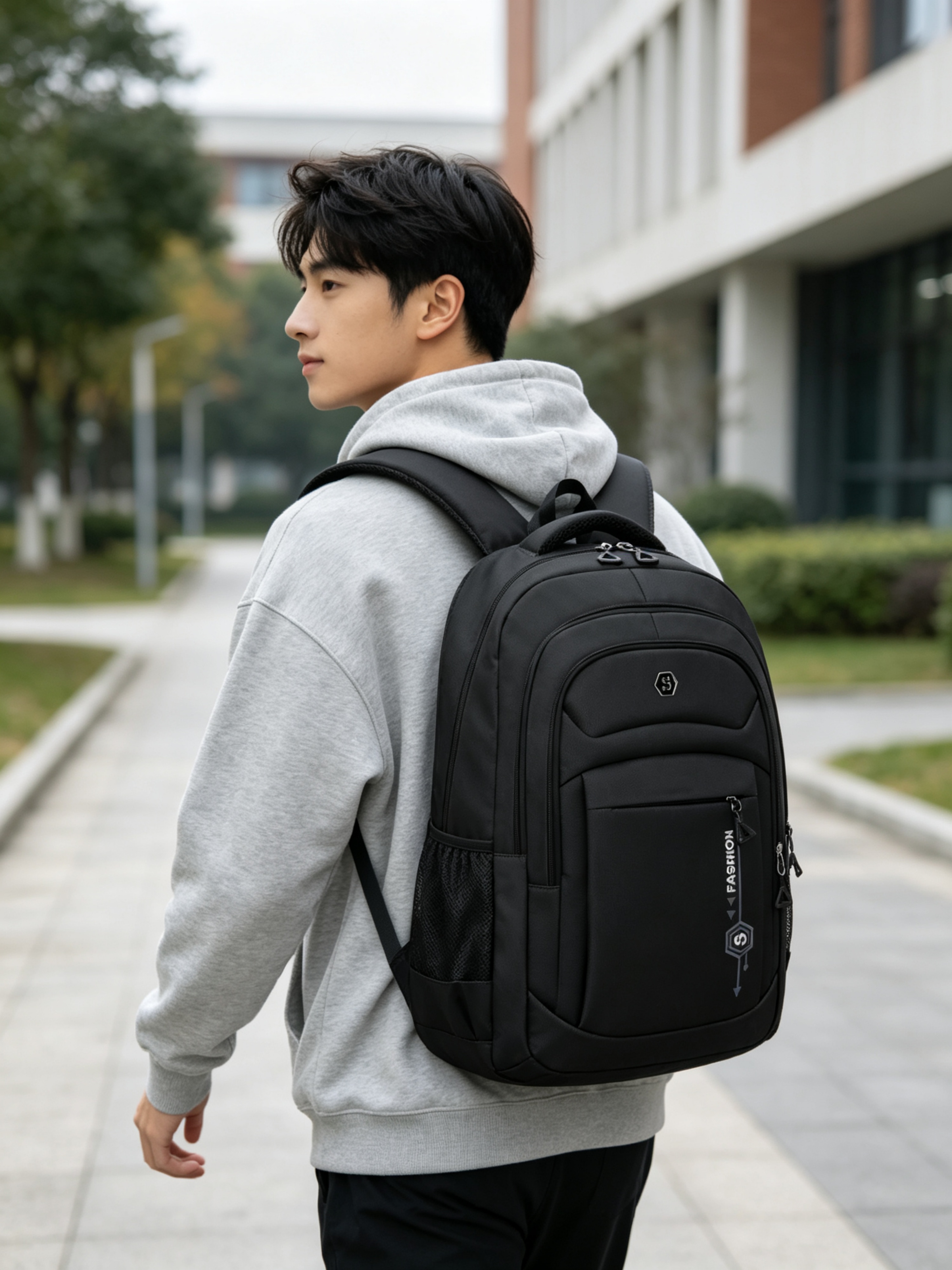 Black Multi-Compartment Travel Backpack