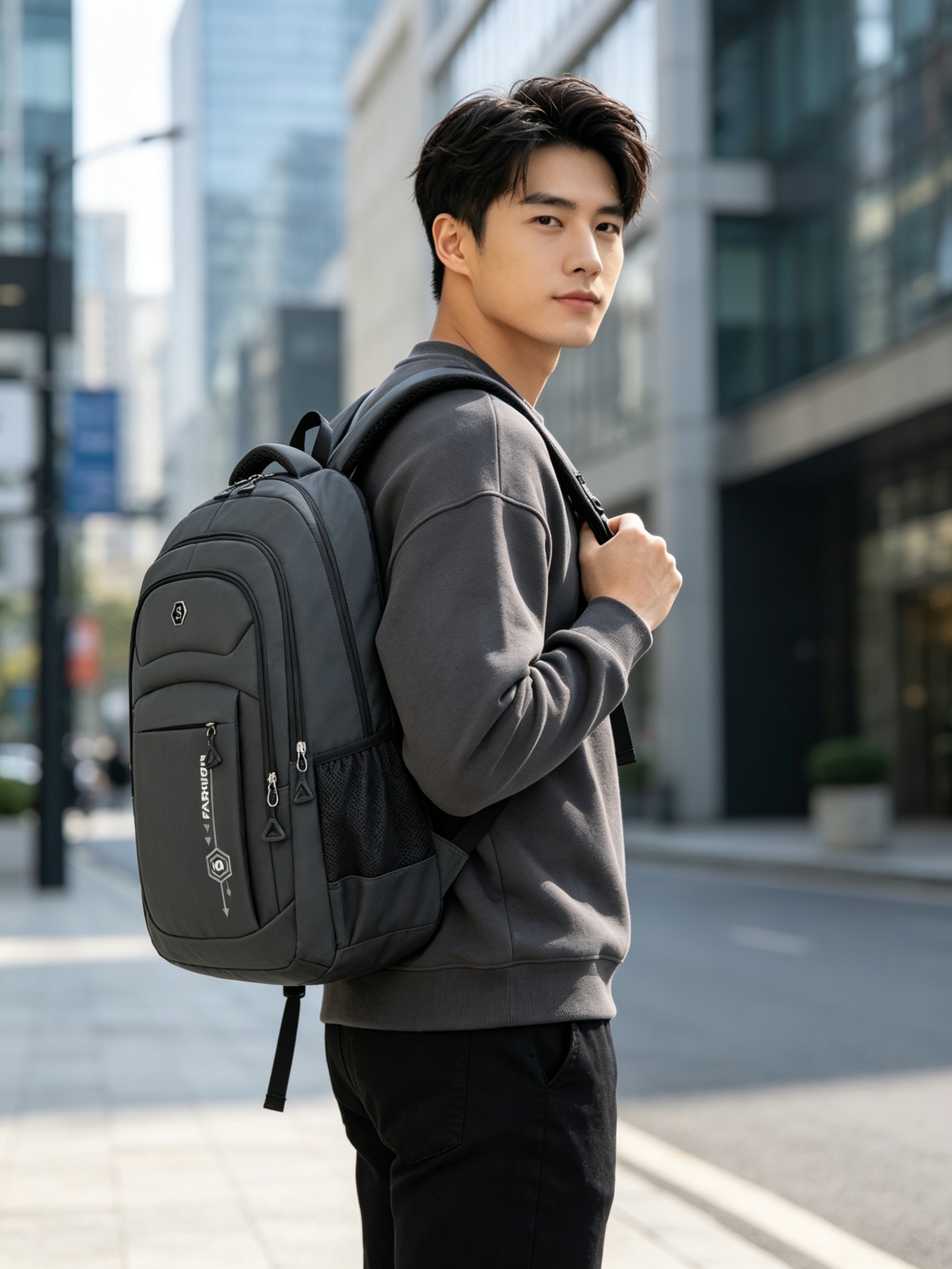 Grey Durable Multi Compartments Backpack