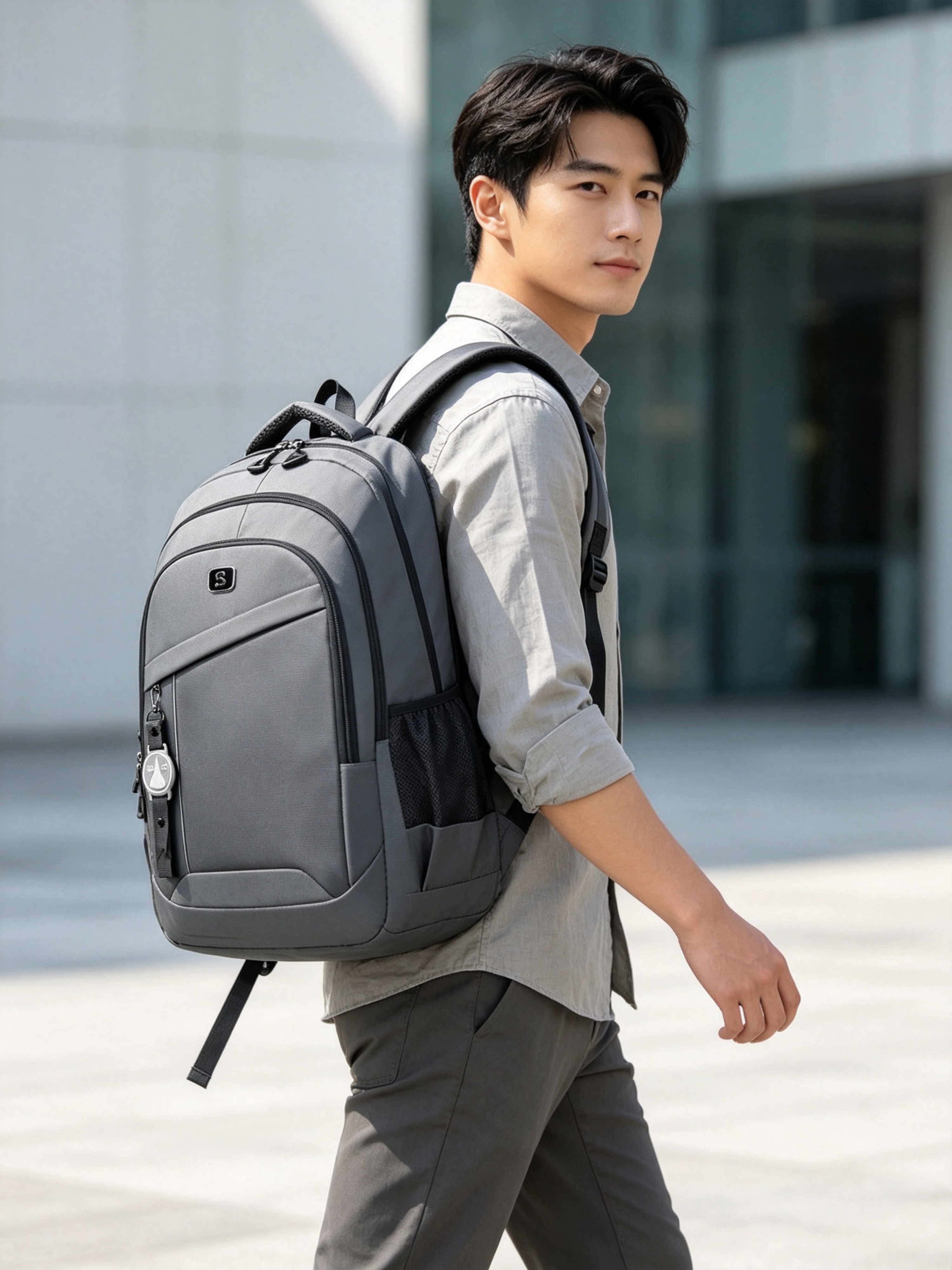Grey Everyday Backpack for Travel and Work