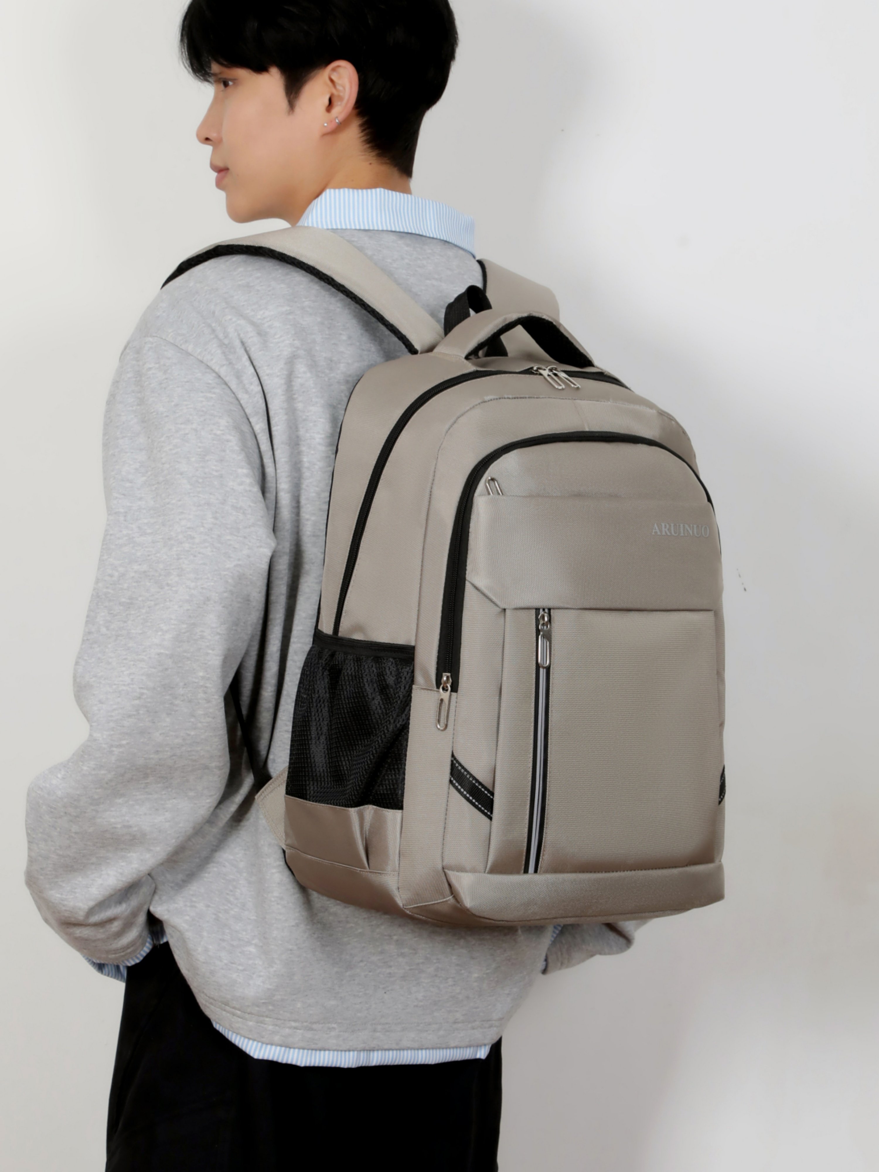 Men Khaki Plain Backpack