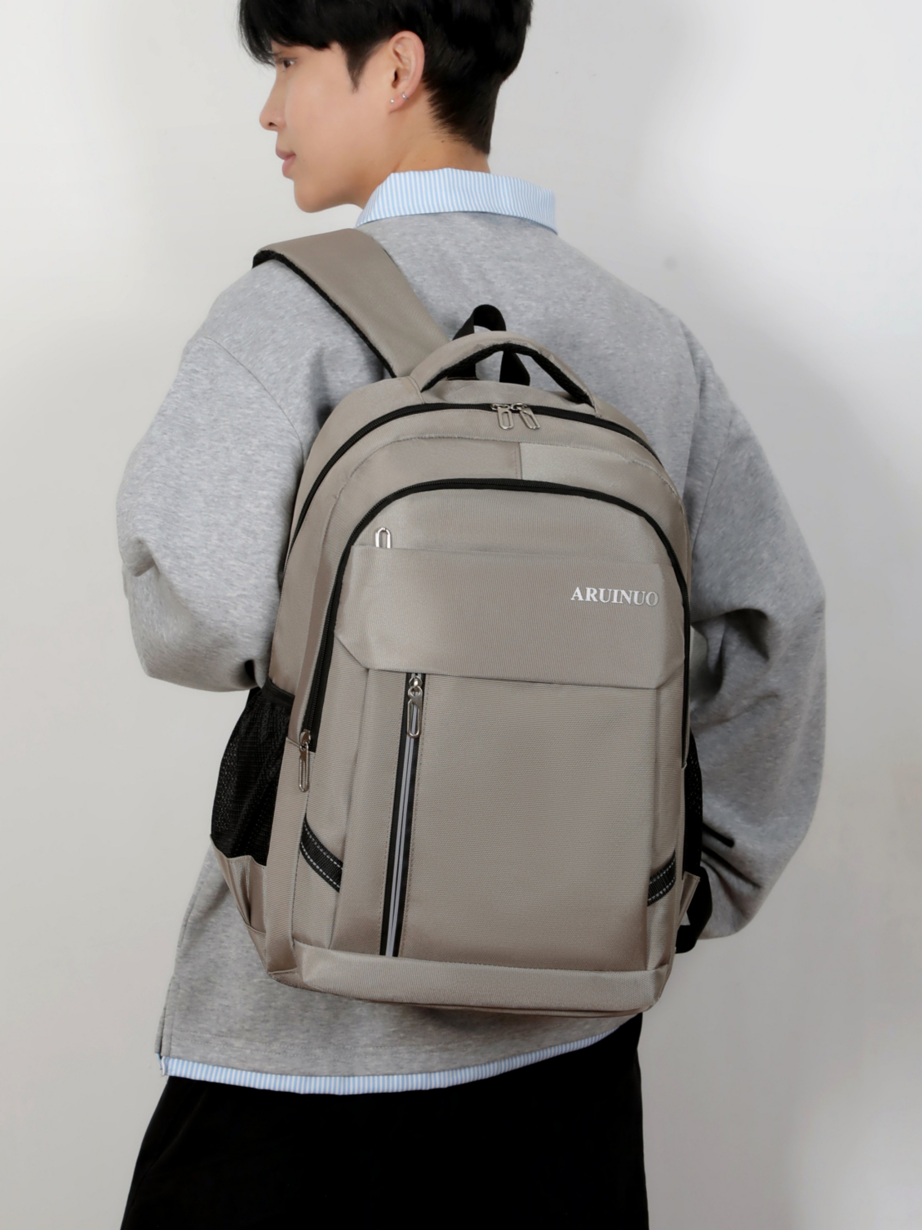 Men Khaki Plain Backpack