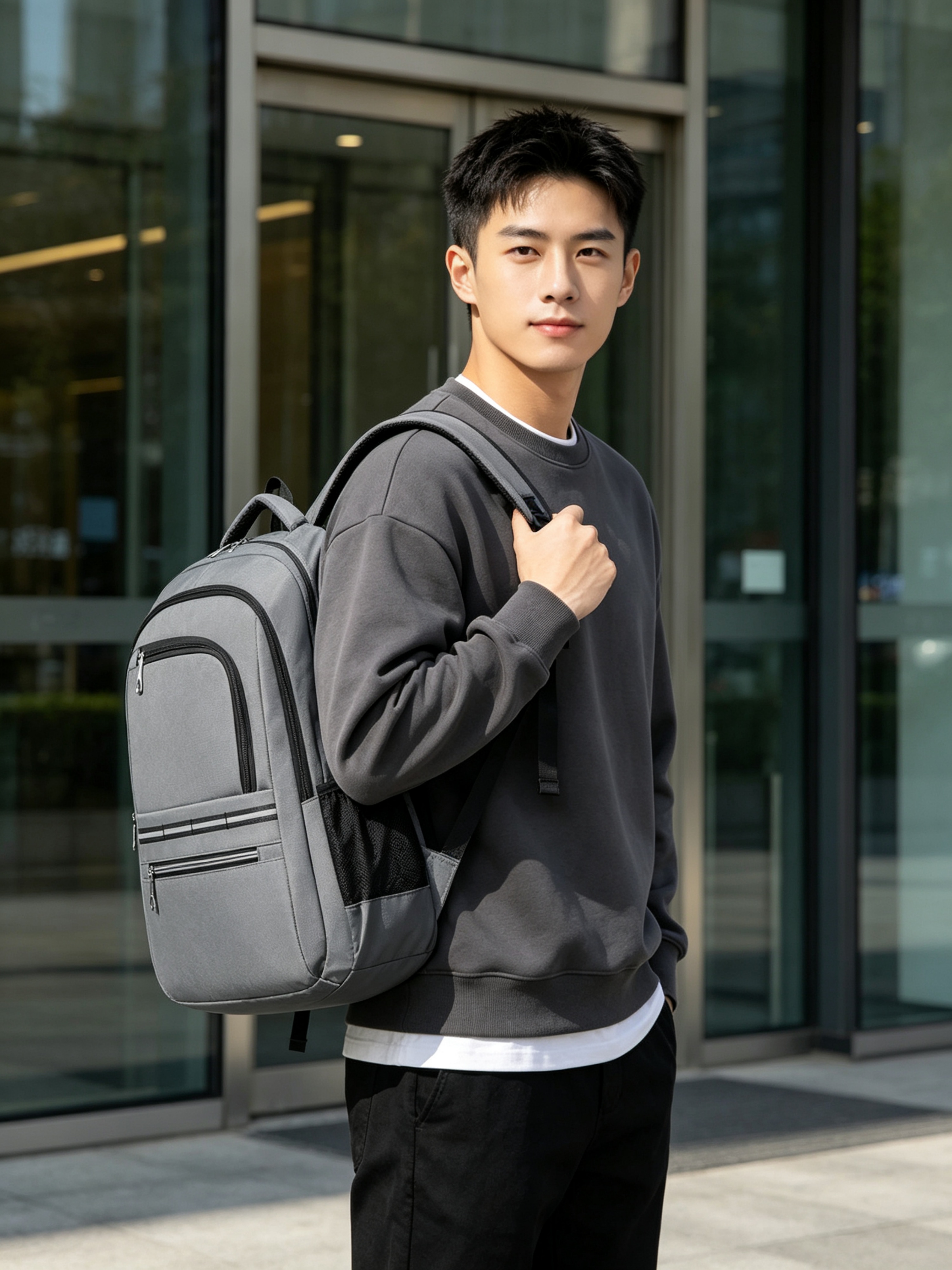 Grey Backpack for Travel and Daily Use