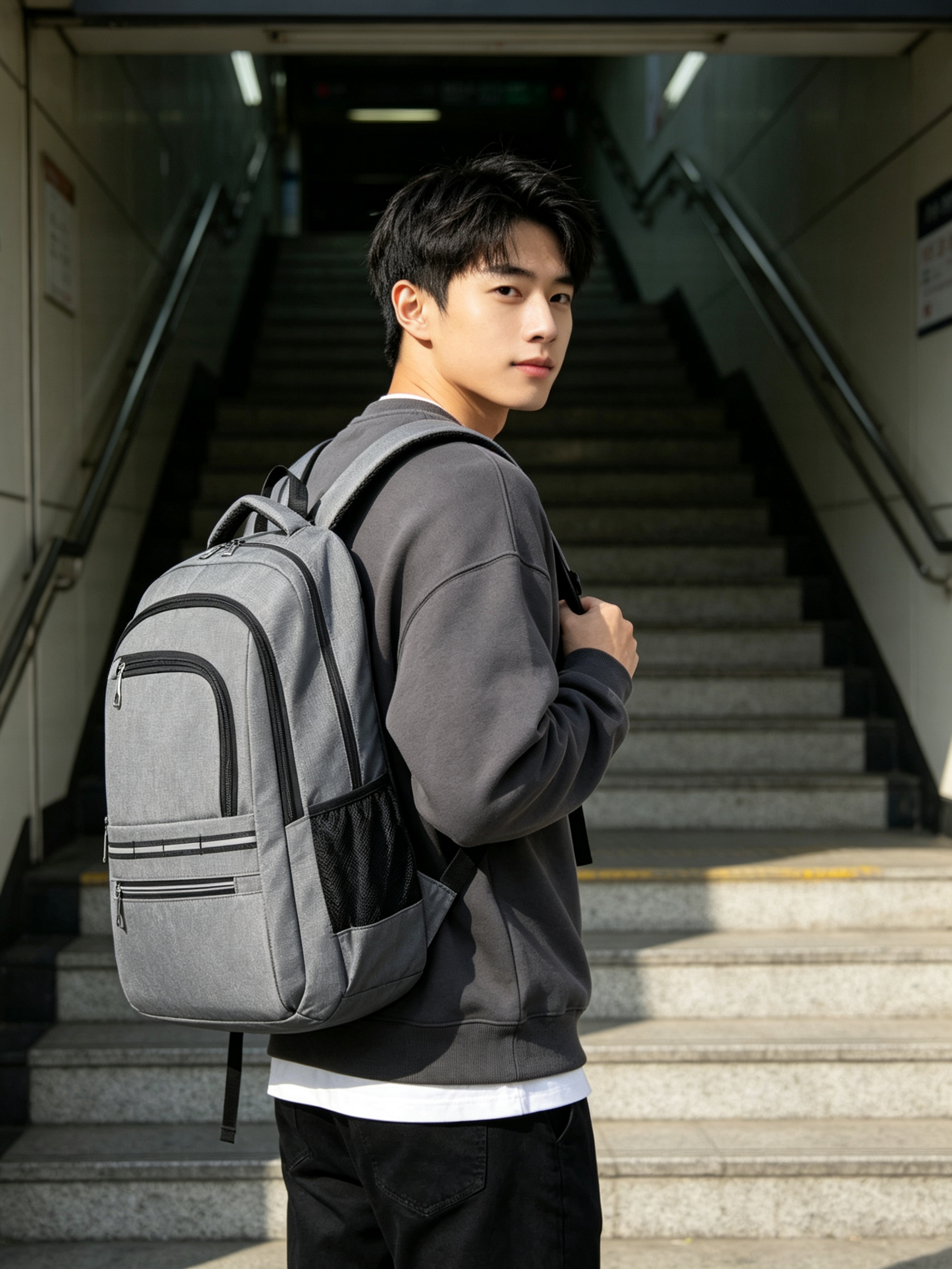 Grey Backpack for Travel and Daily Use