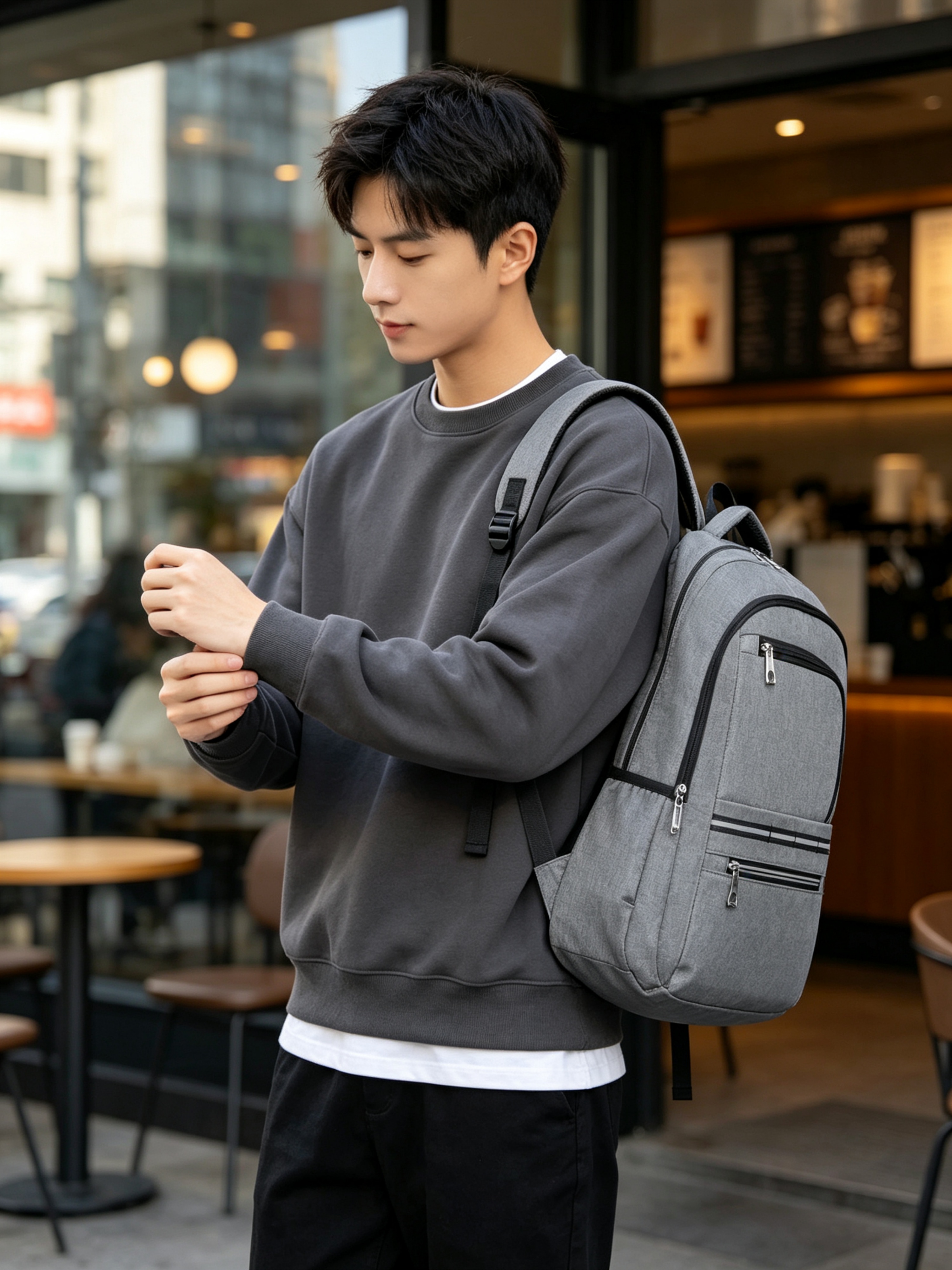 Grey Backpack for Travel and Daily Use