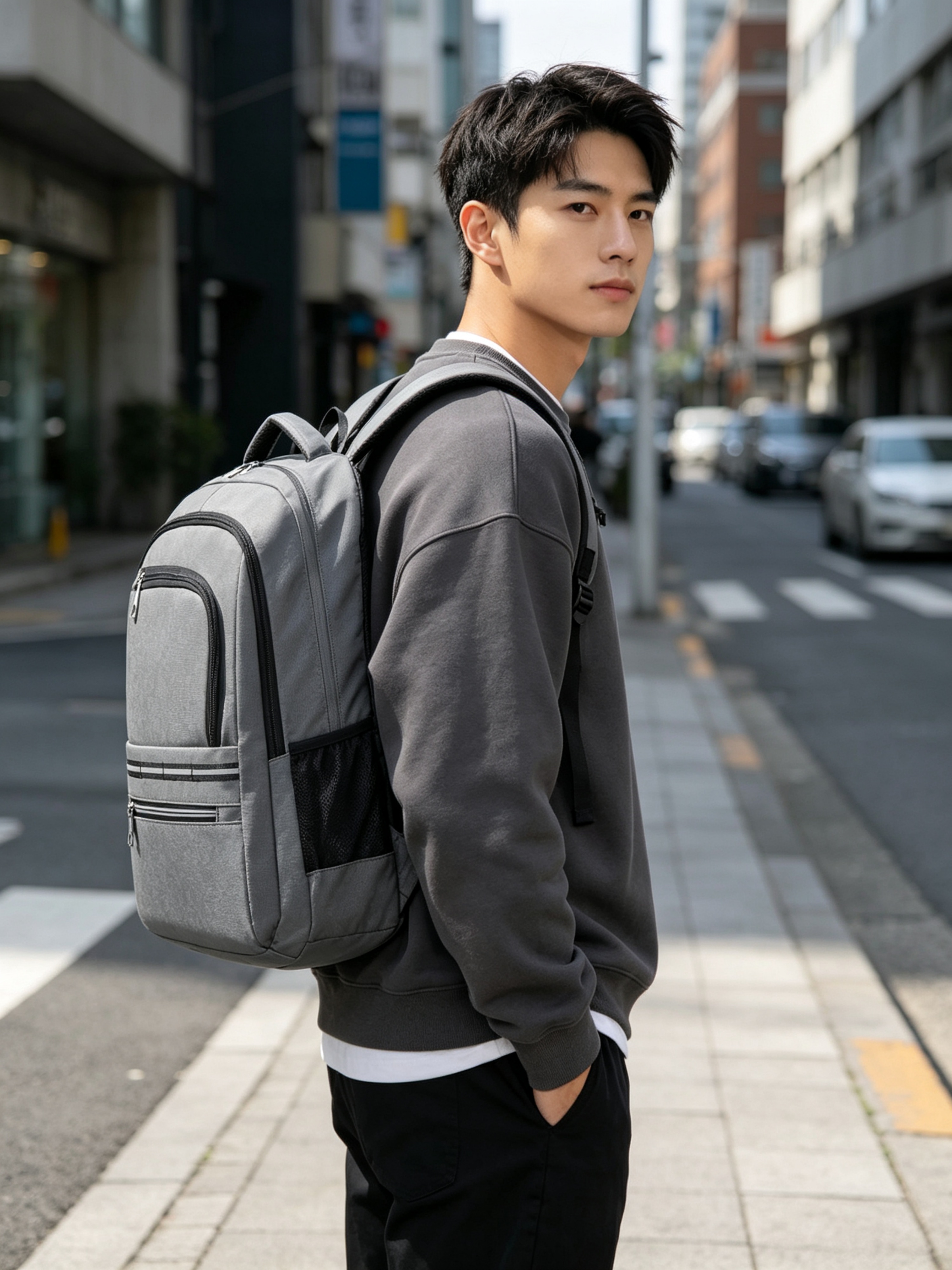 Grey Backpack for Travel and Daily Use