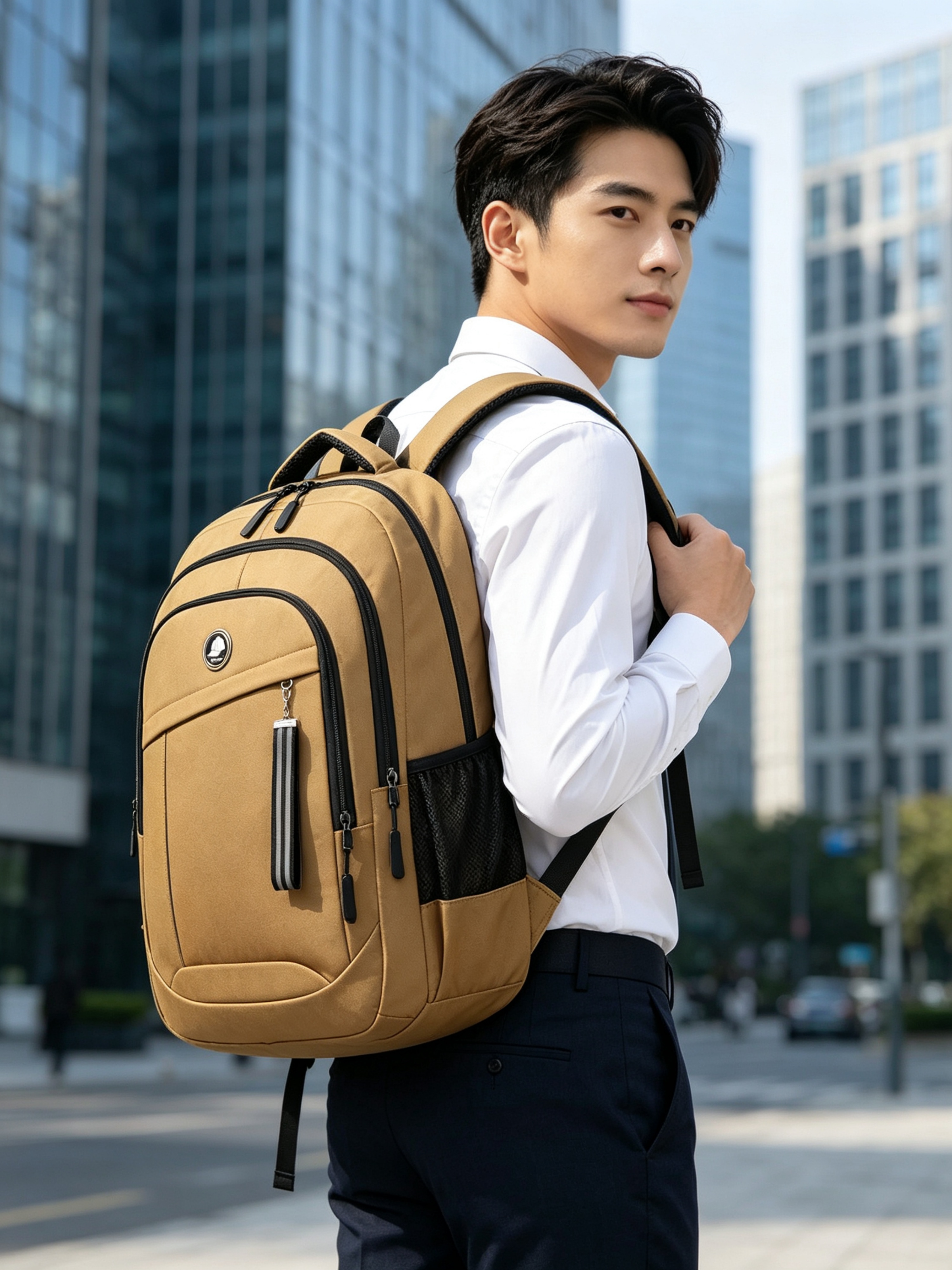 Brown Multi Compartments Backpack