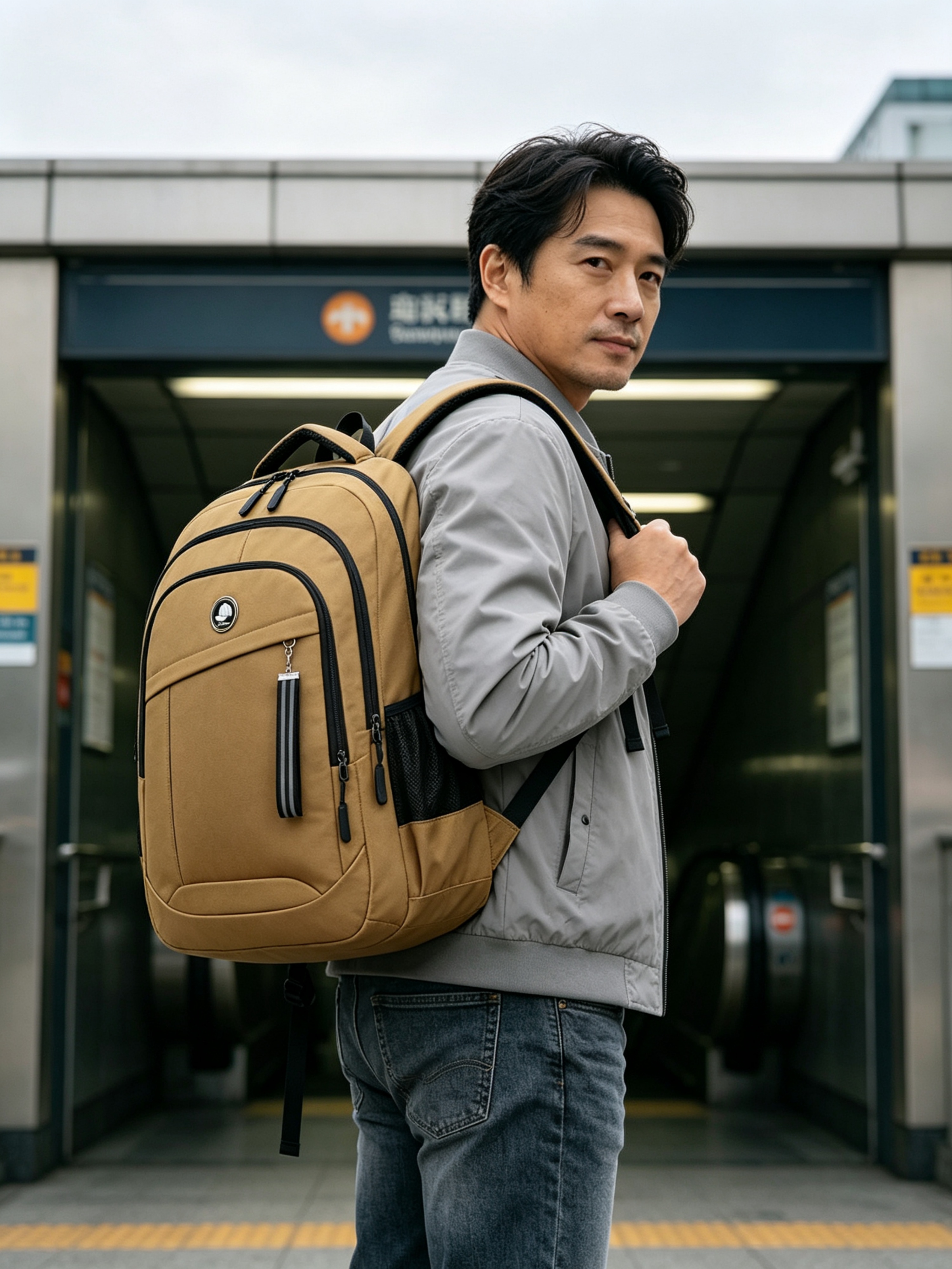 Brown Multi Compartments Backpack