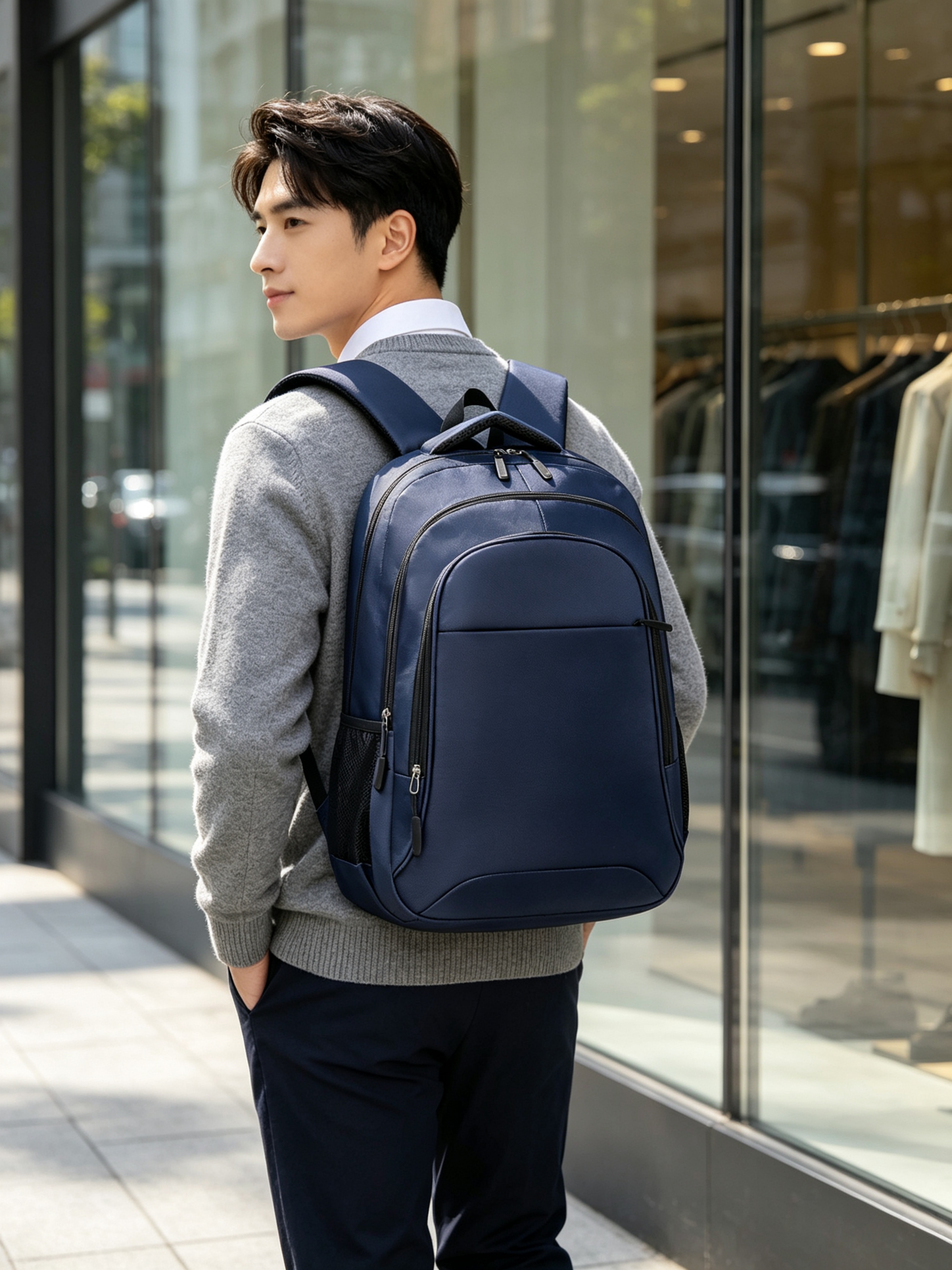 Navy Blue Plain Backpack