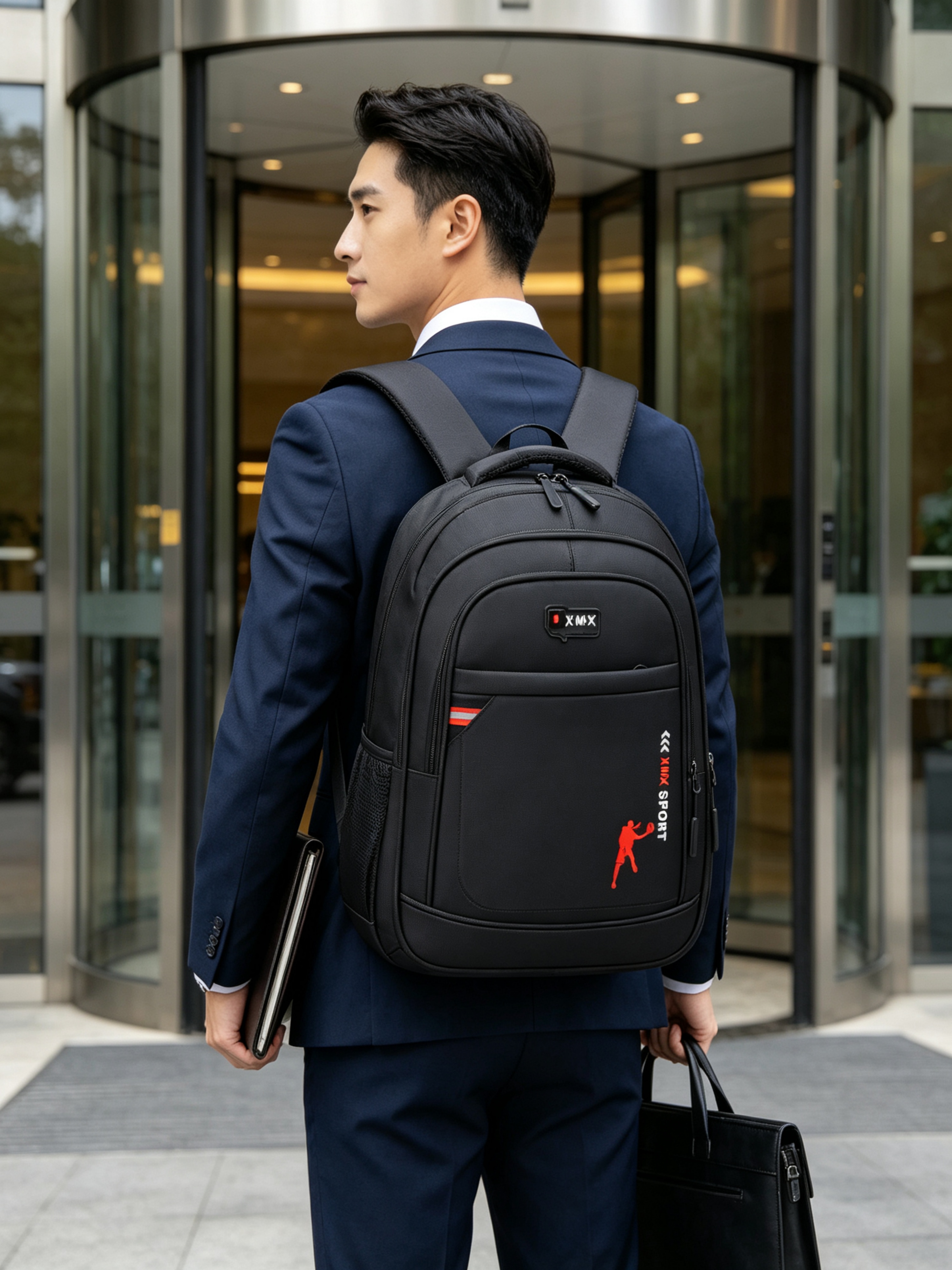 Black Backpack with Red Accents