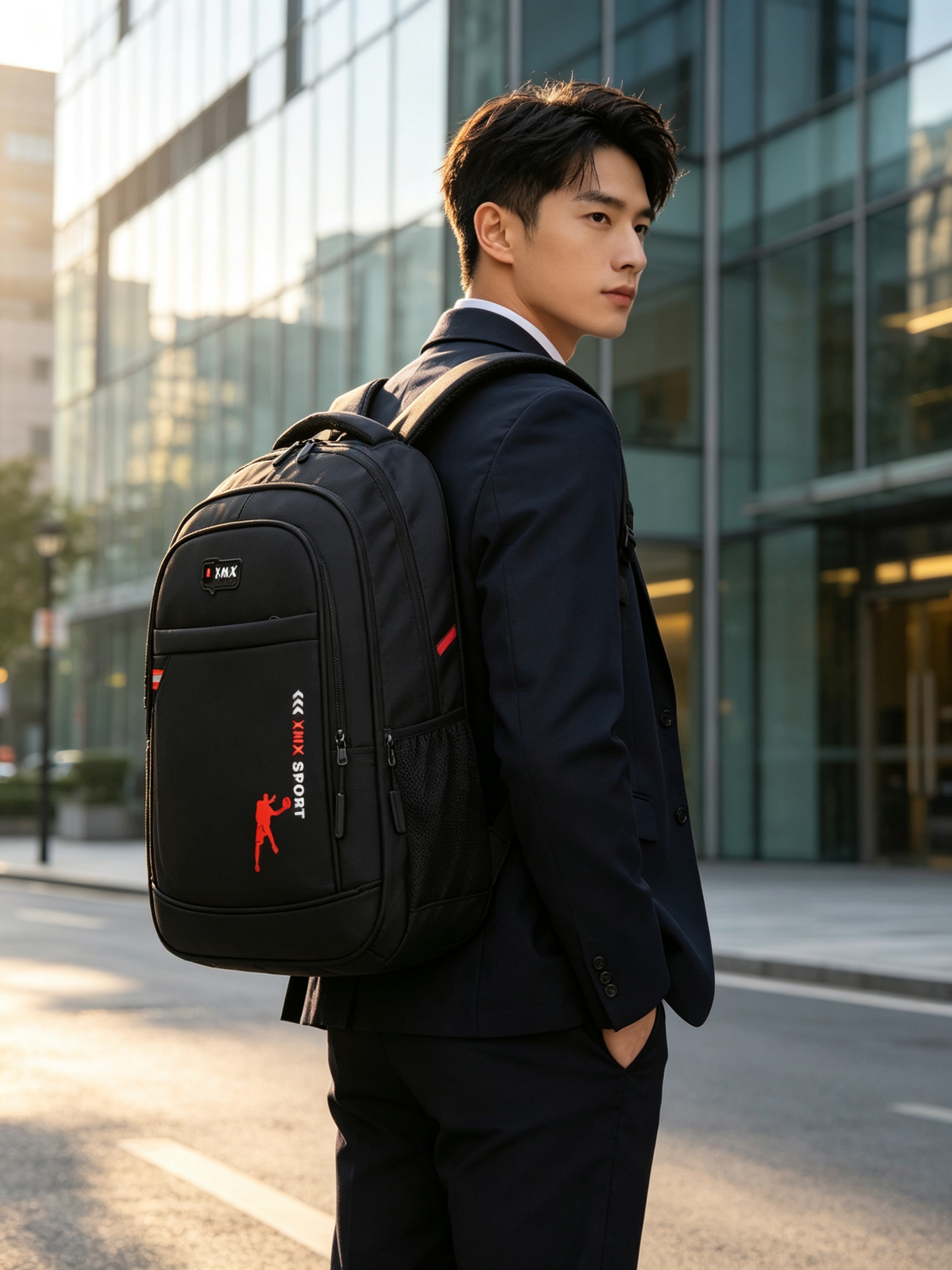 Black Backpack with Red Accents