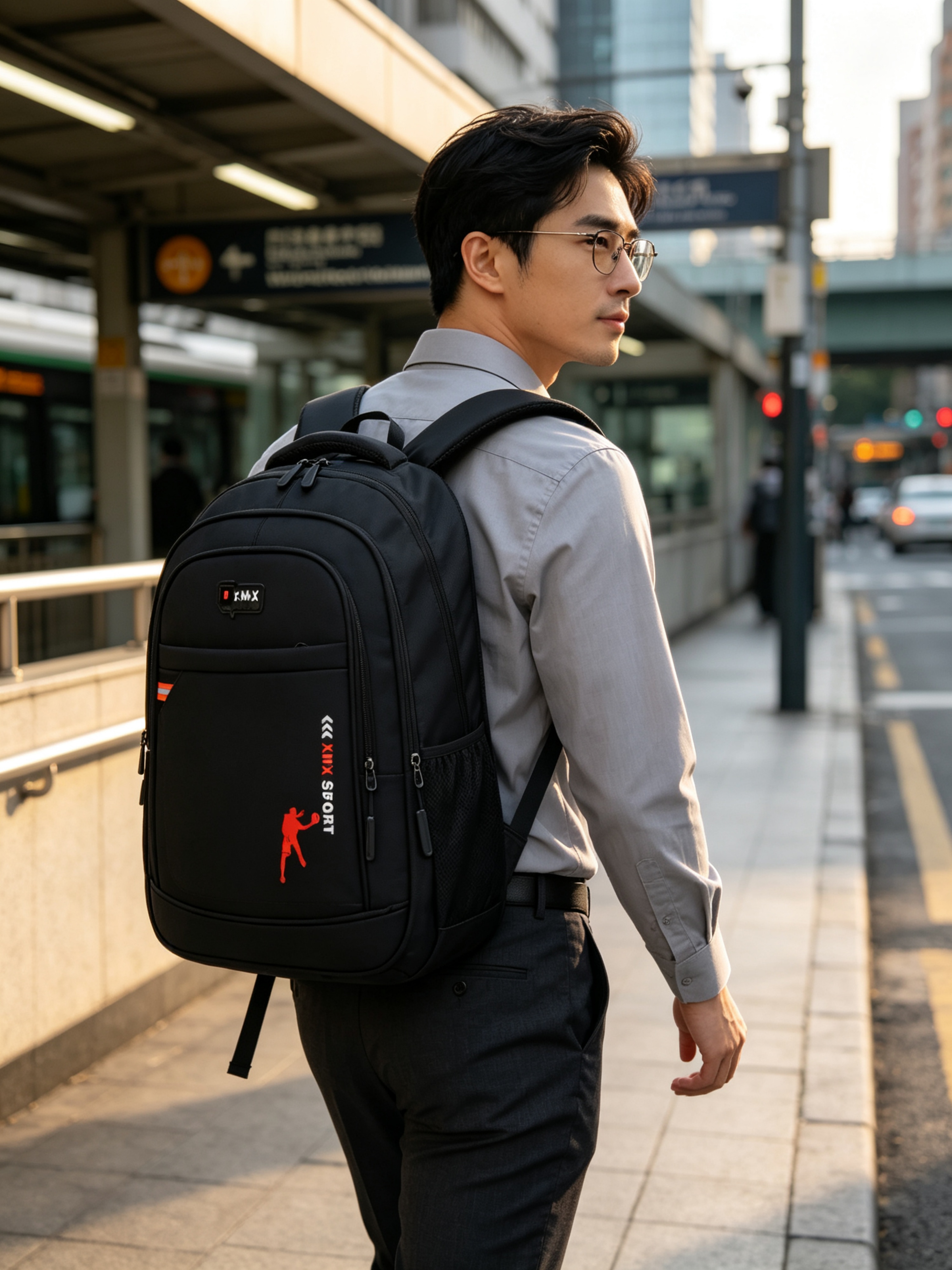 Black Backpack with Red Accents