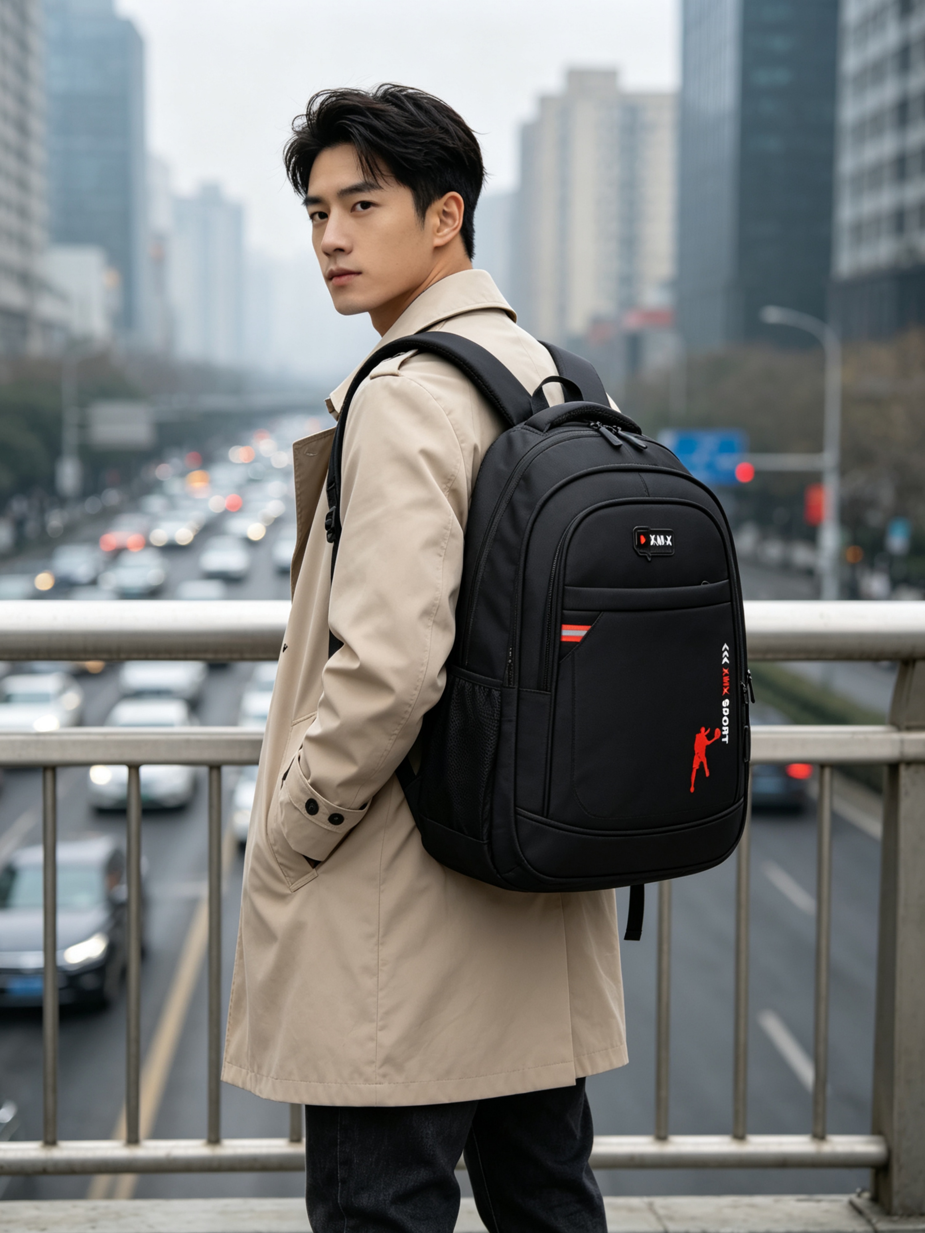 Black Backpack with Red Accents