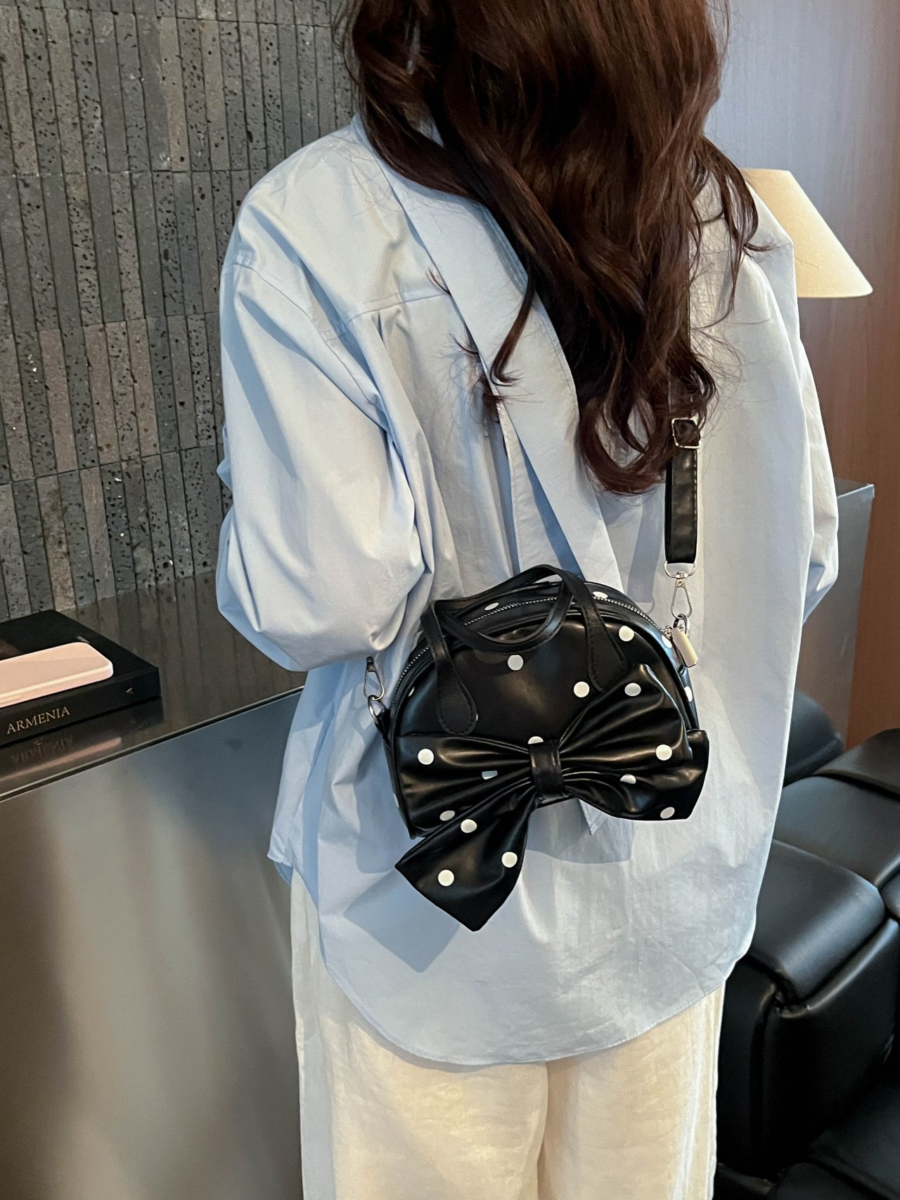 Black Polka Dot Bow Crossbody Bag