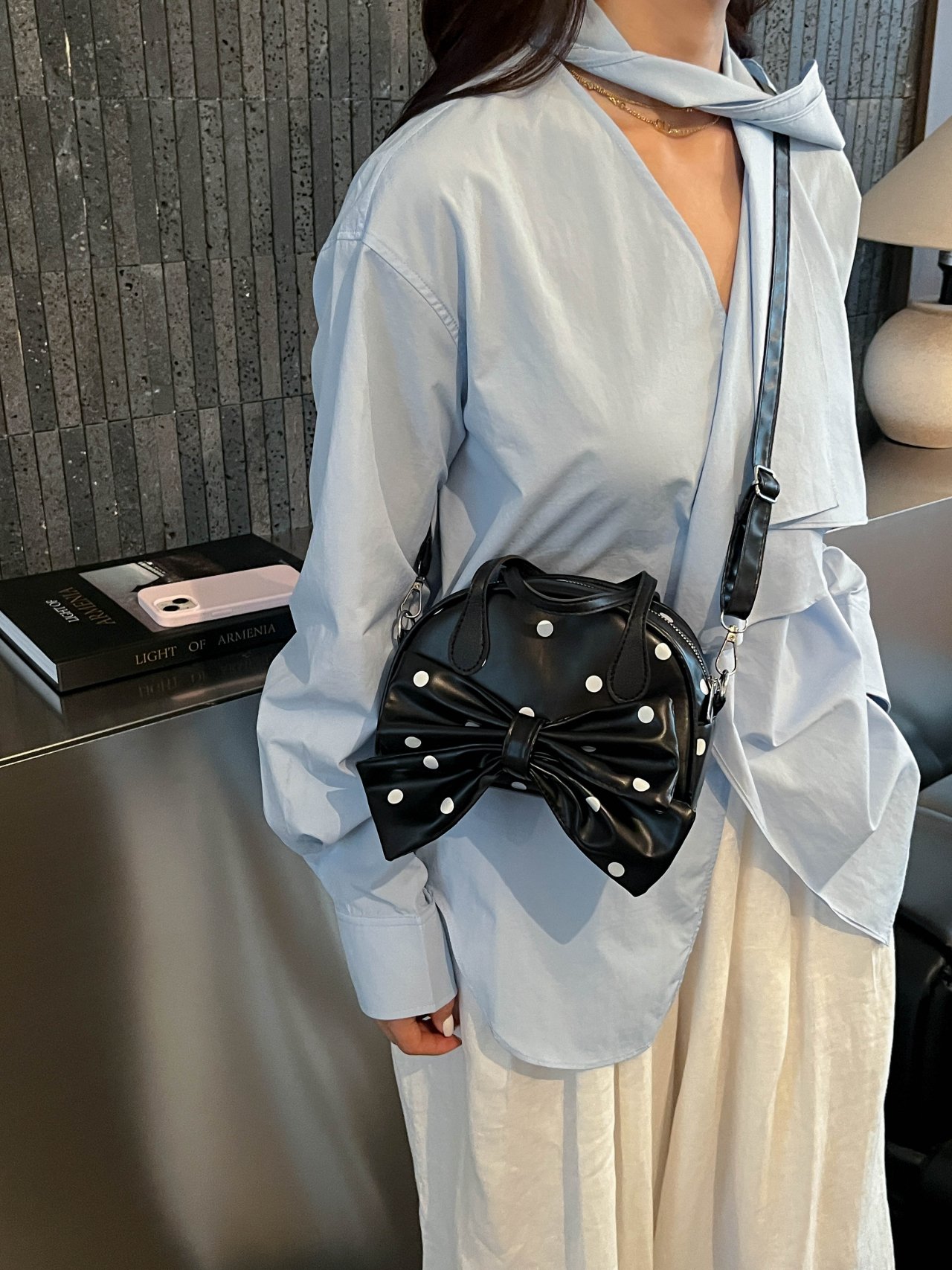 Black Polka Dot Bow Crossbody Bag