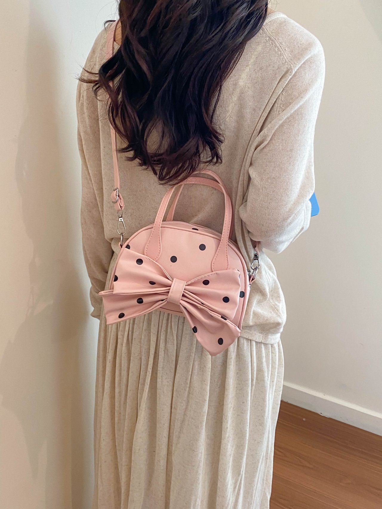 Pink Polka Dot Bow Crossbody Bag