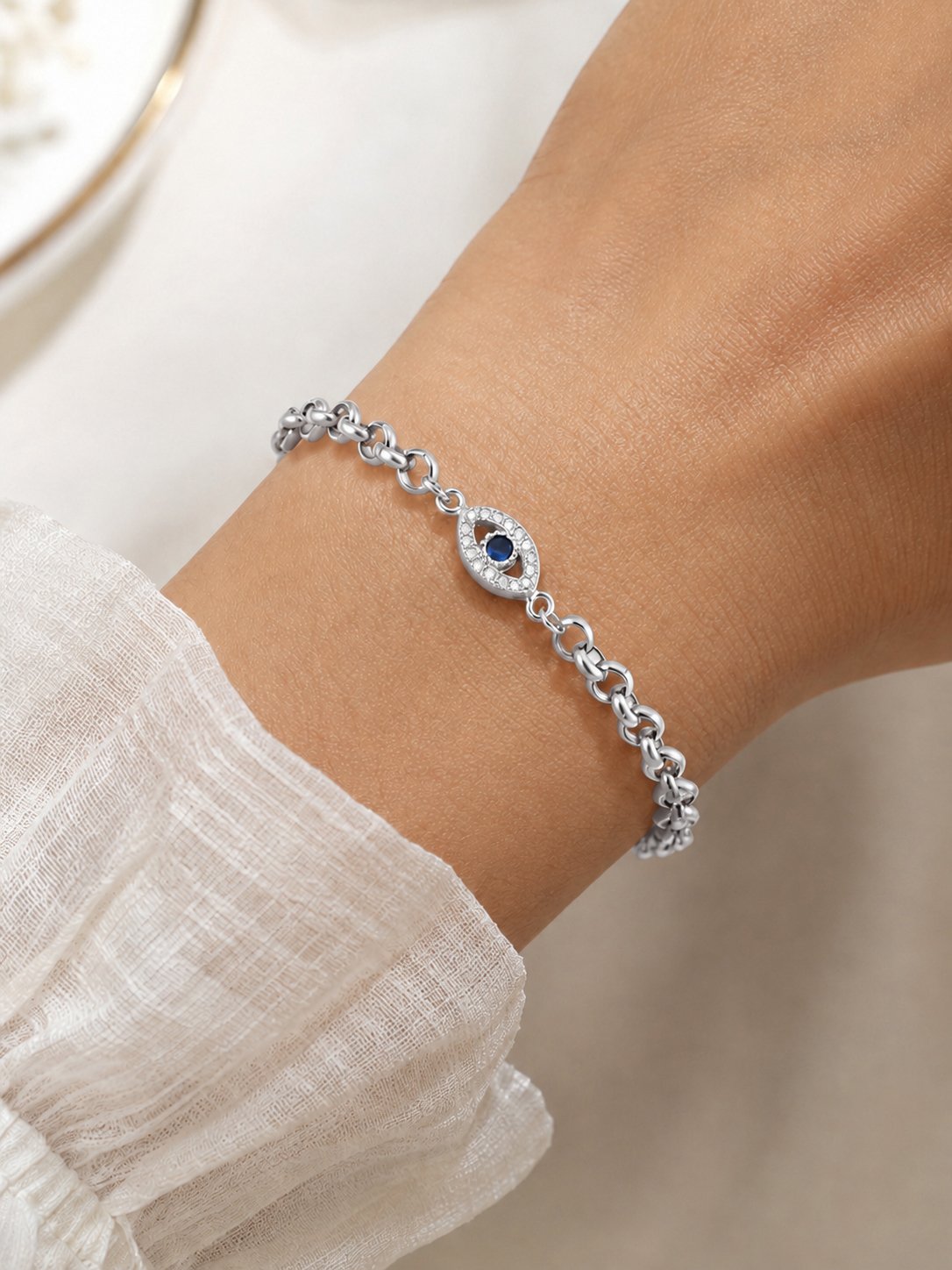 Silver Evil Eye Armlet Bracelet
