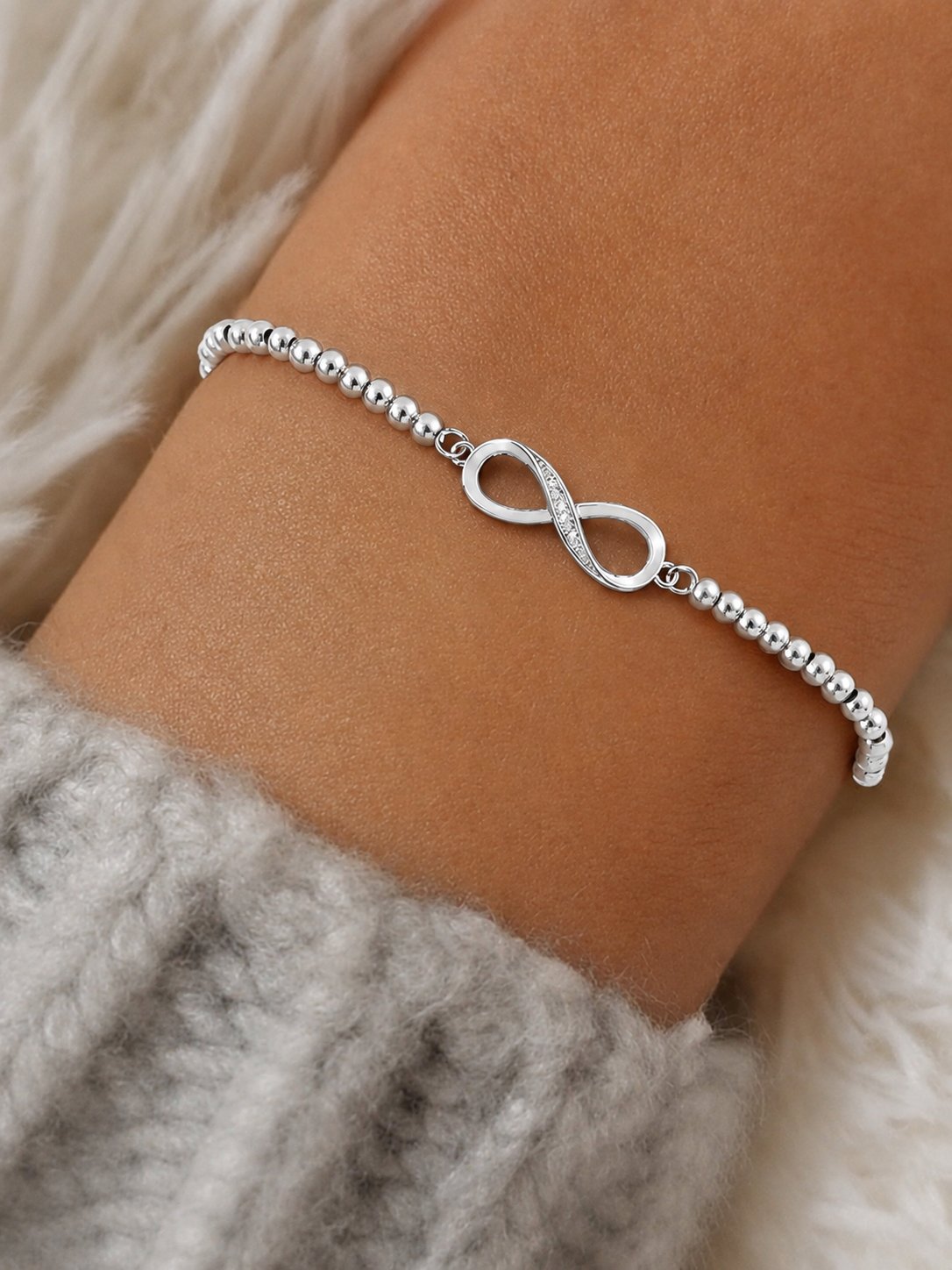Silver Beaded Infinity Bracelet