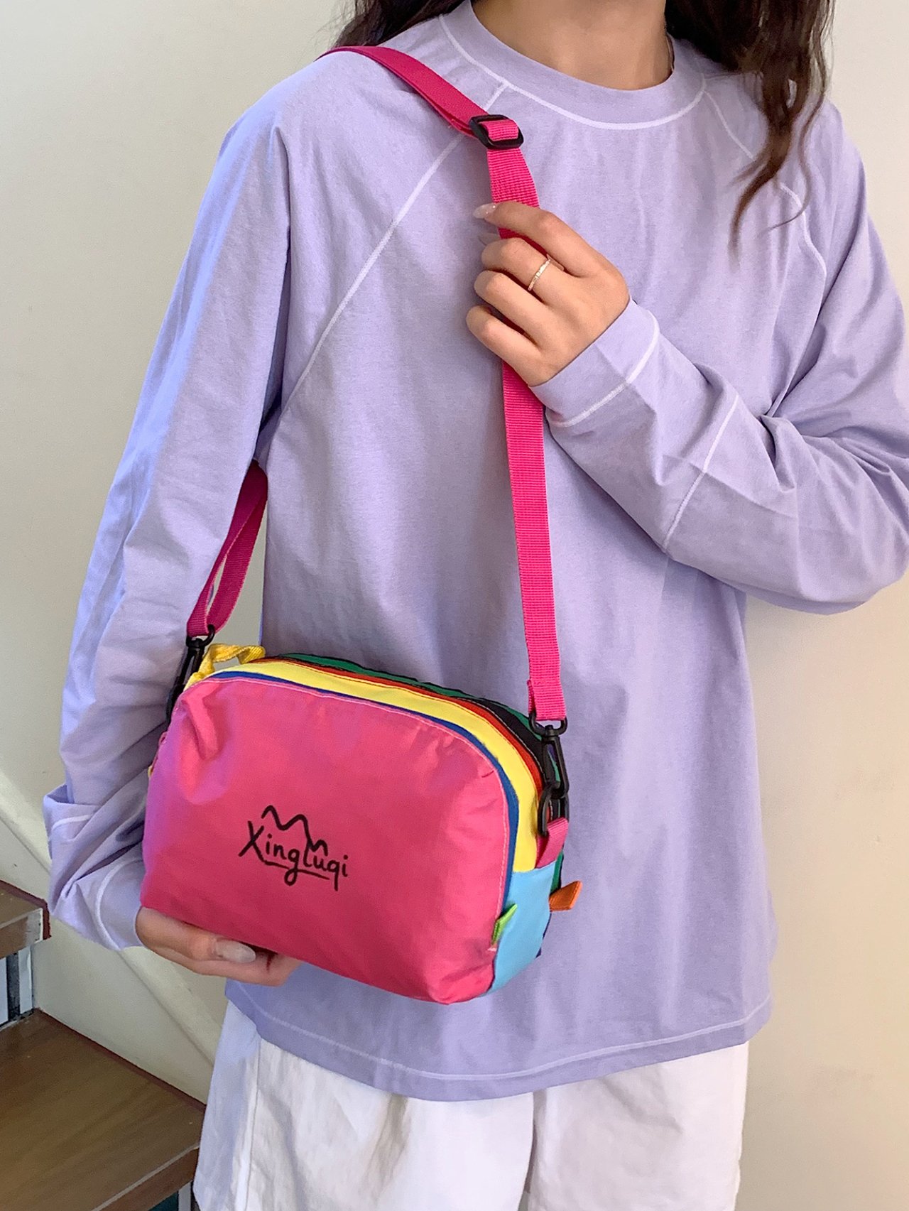 Pink Multi-Compartment Crossbody Bag