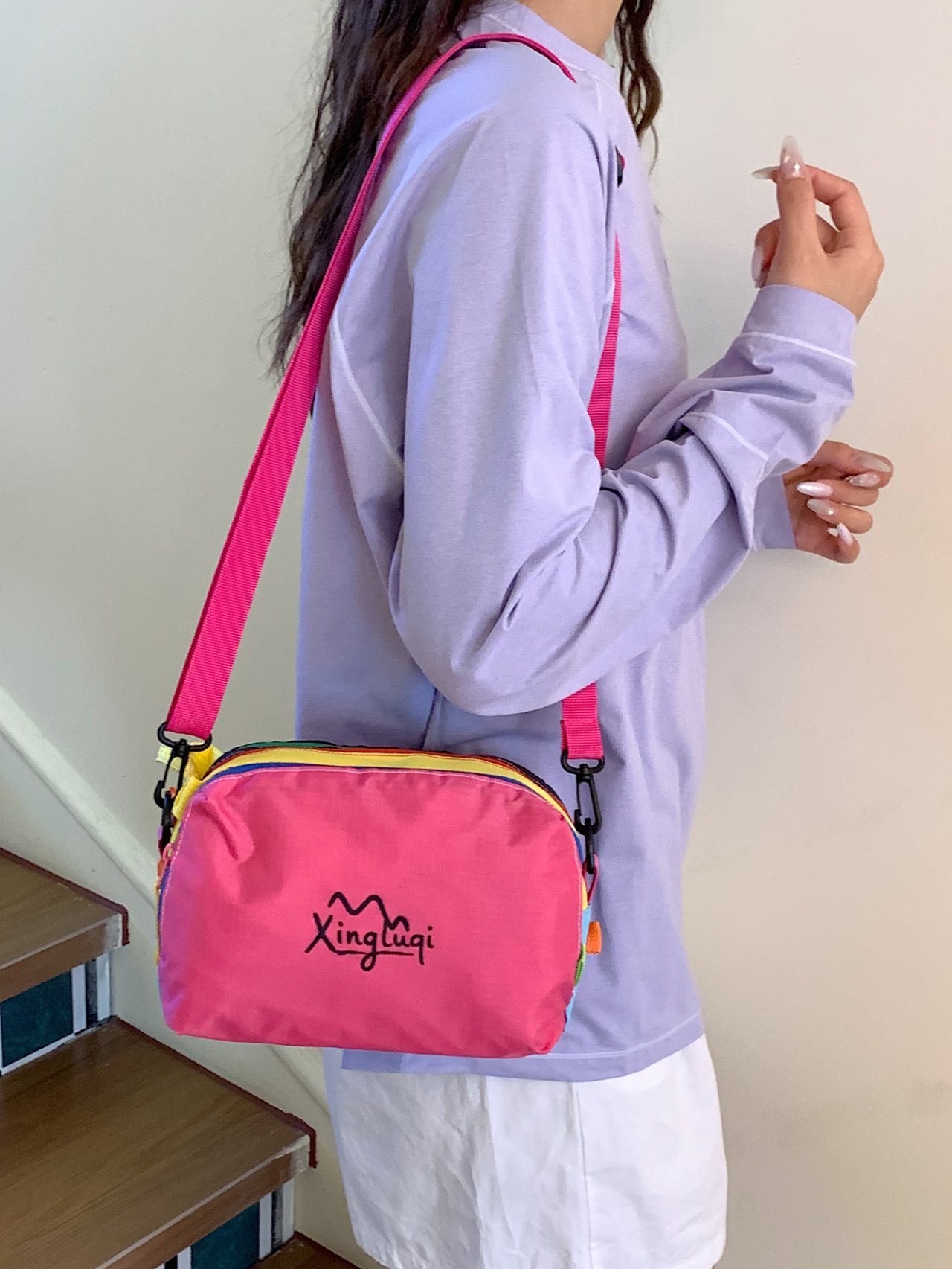 Pink Multi-Compartment Crossbody Bag