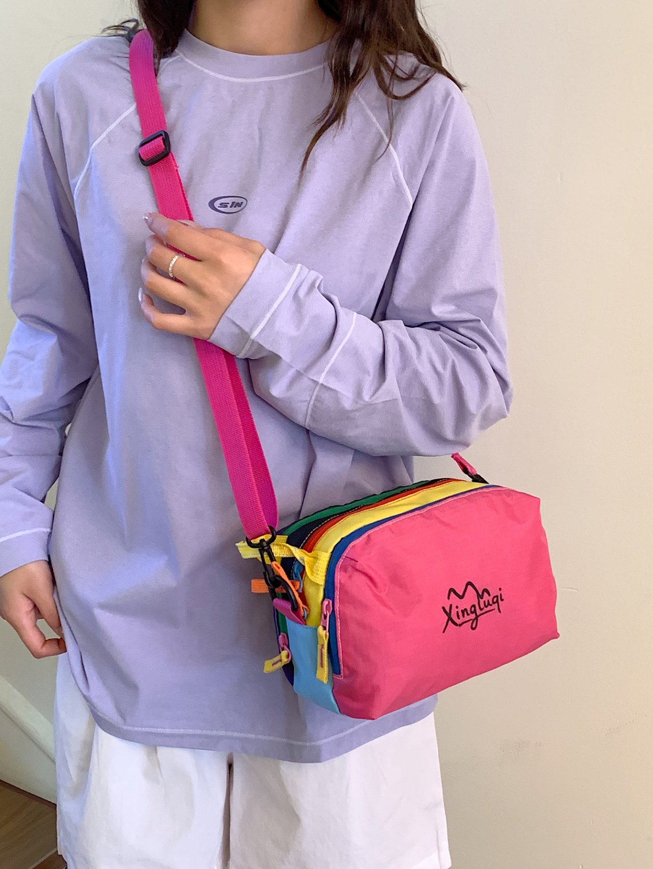 Pink Multi-Compartment Crossbody Bag