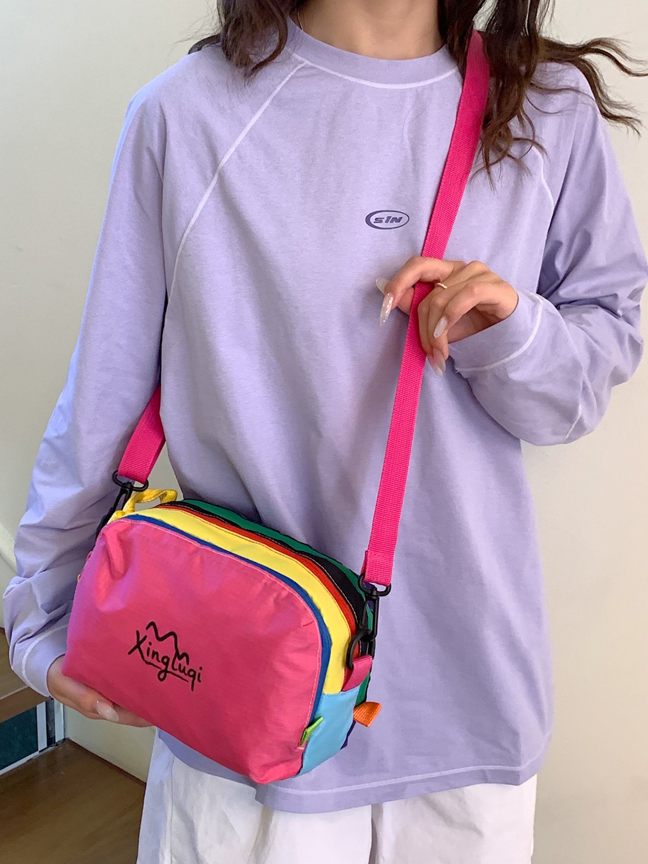 Pink Multi-Compartment Crossbody Bag