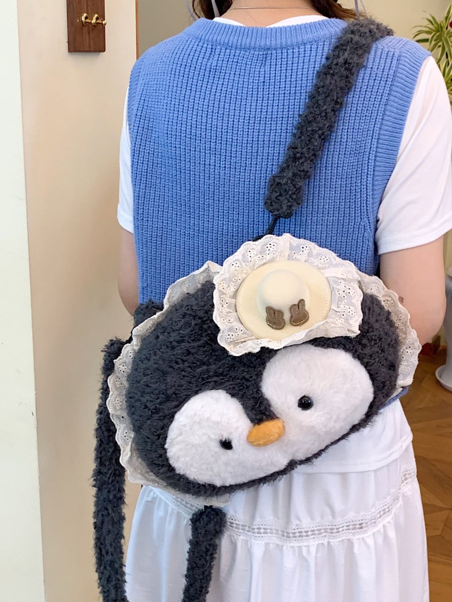 Grey Penguin Plush Backpack 