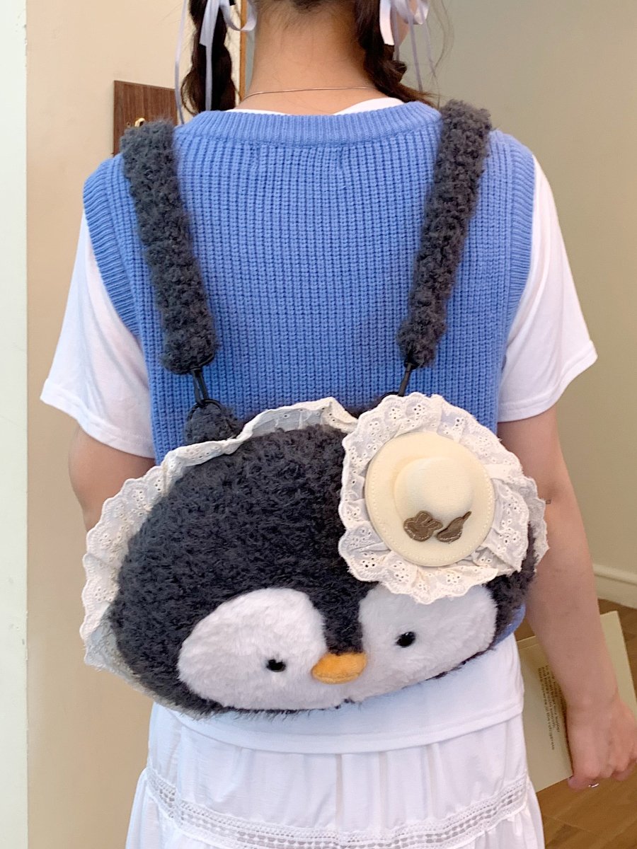 Grey Penguin Plush Backpack 