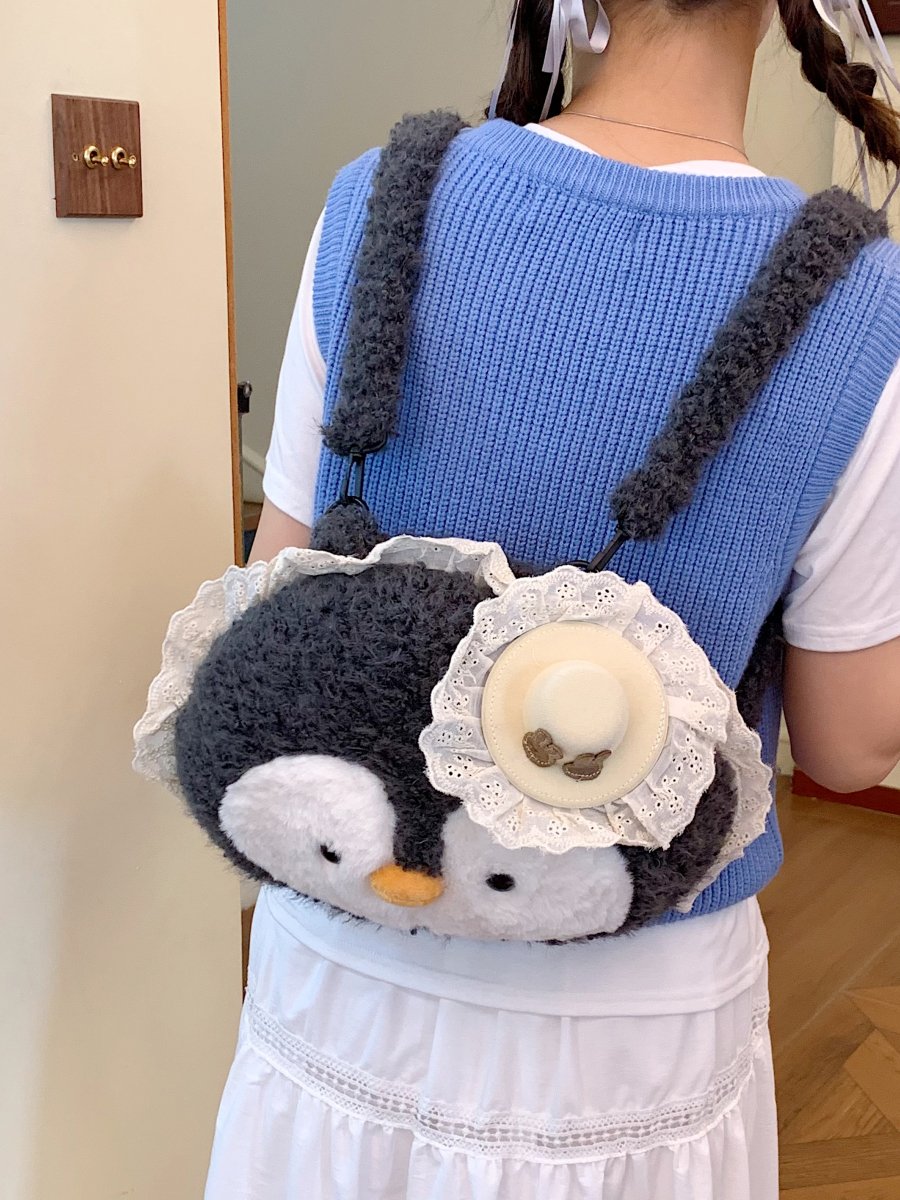 Grey Penguin Plush Backpack 