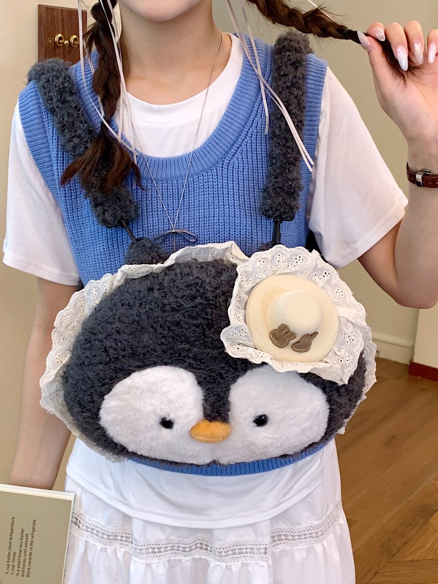 Grey Penguin Plush Backpack 