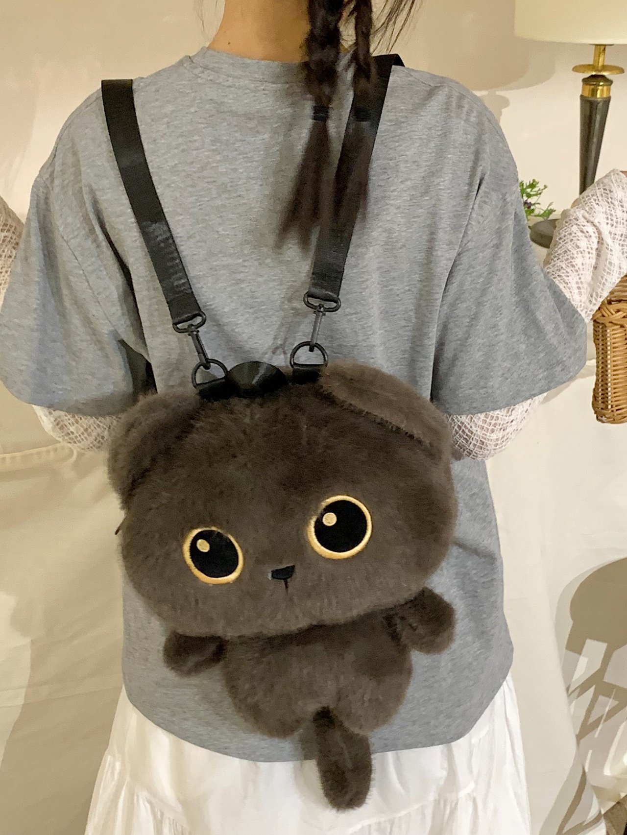 Grey Plush Cat Backpack