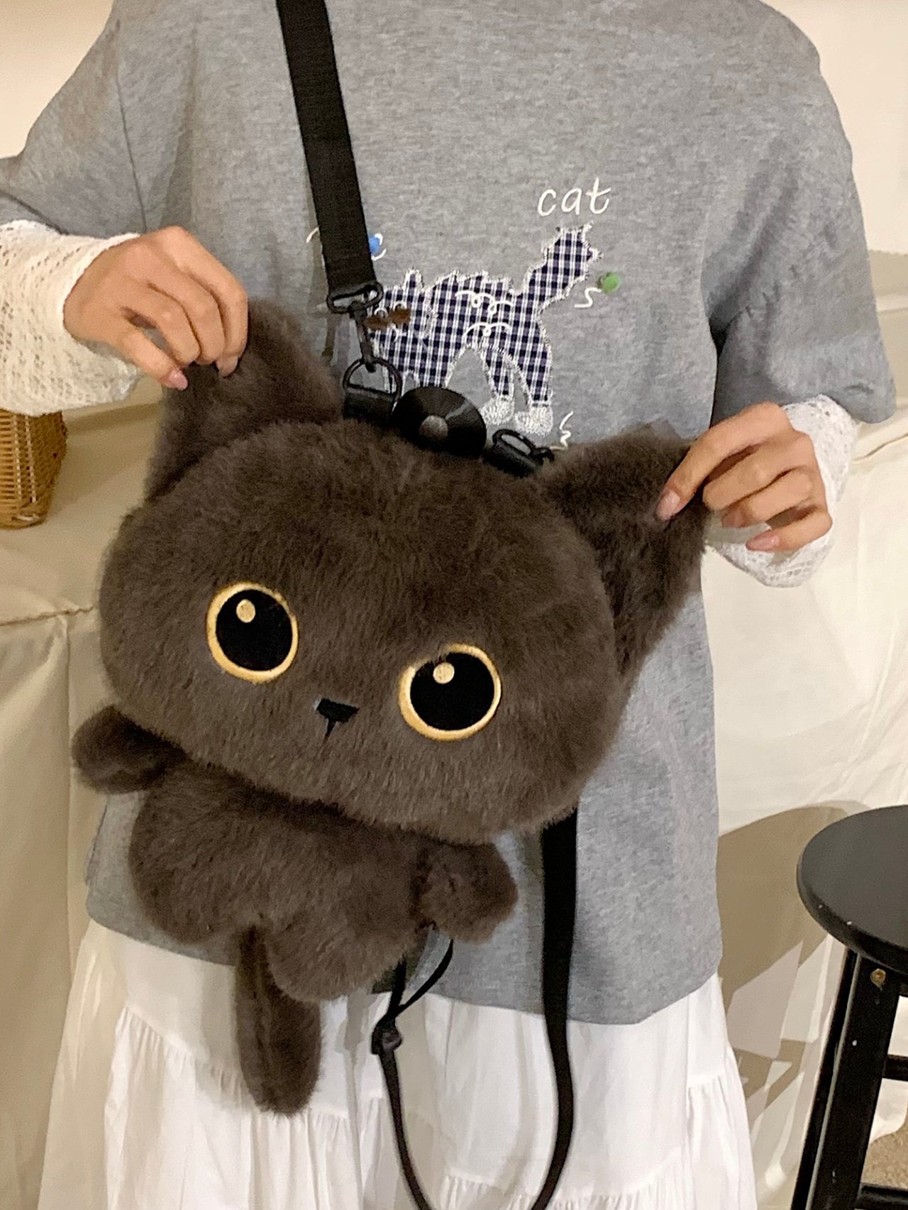 Grey Plush Cat Backpack